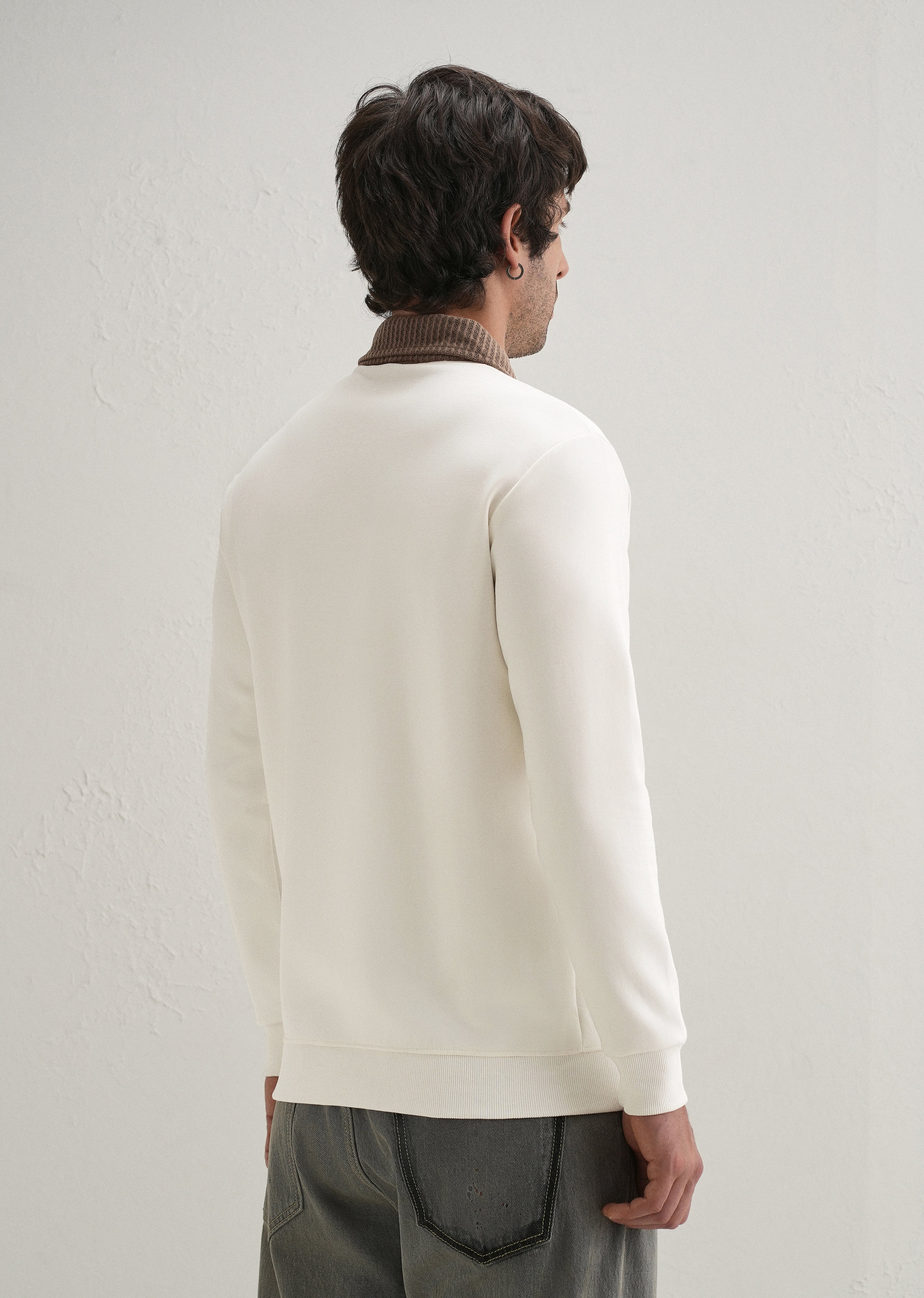 Off-White Suede Collared Polo Sweatshirt