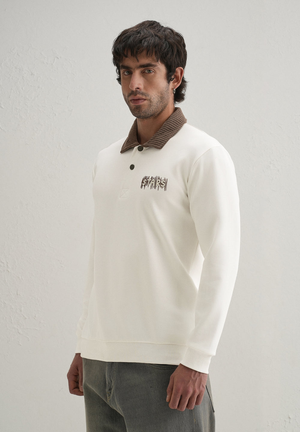 Off-White Suede Collared Polo Sweatshirt