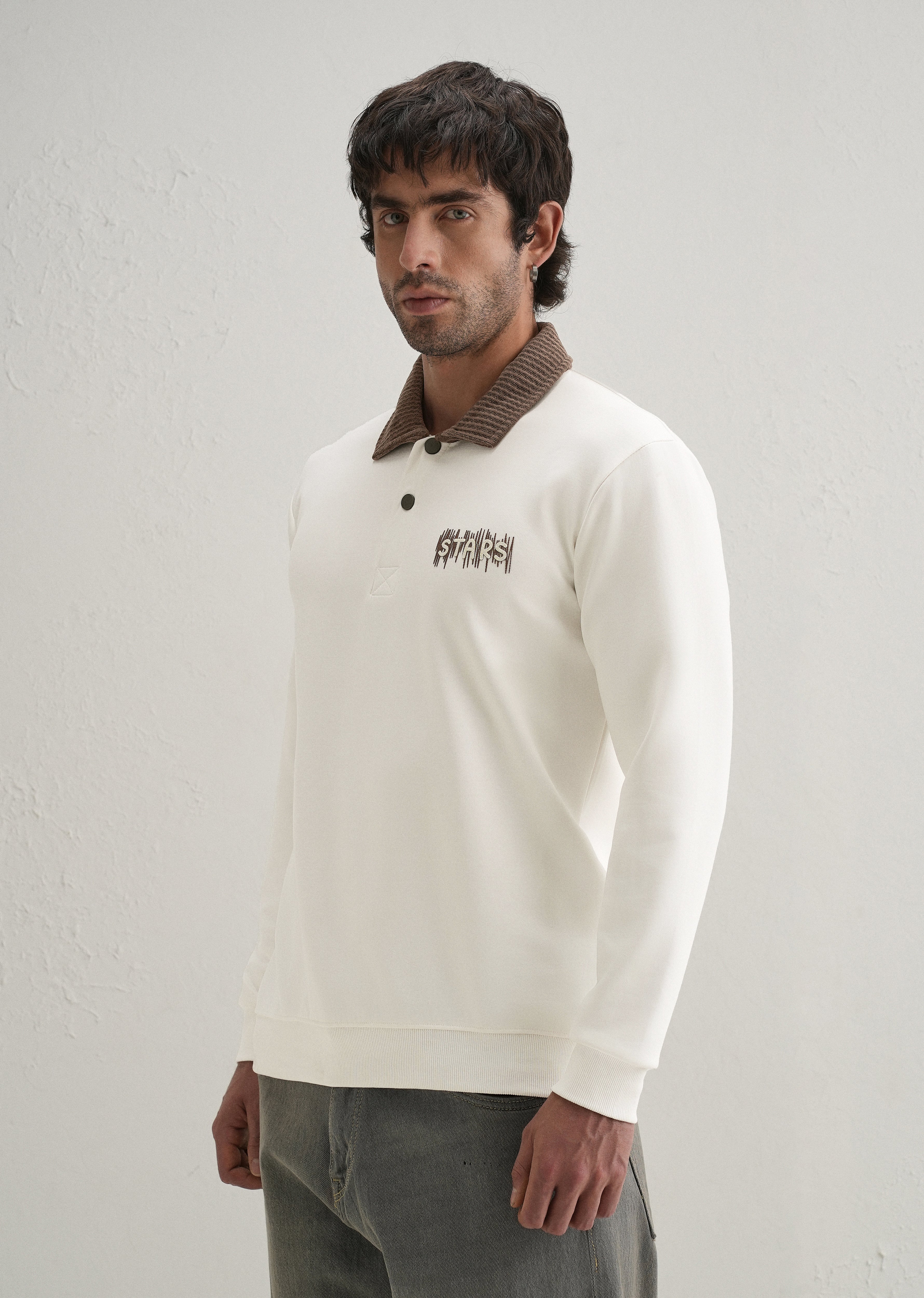 Off-White Suede Collared Polo Sweatshirt