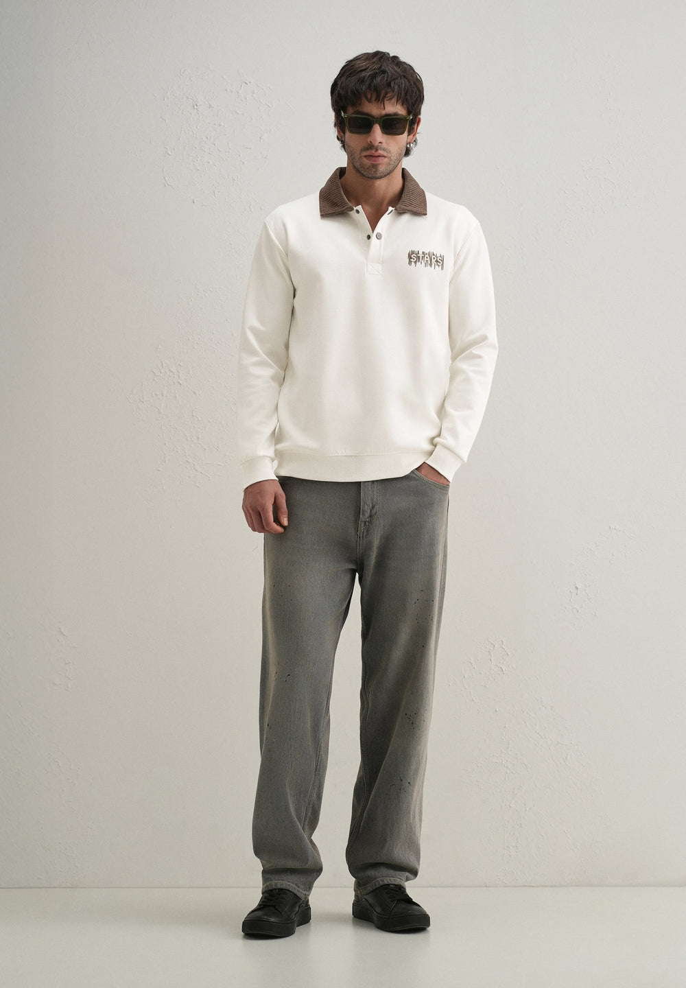 Off-White Suede Collared Polo Sweatshirt