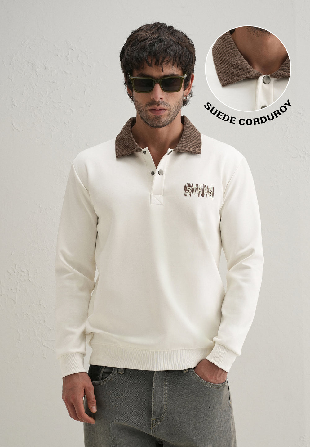 Off-White Suede Collared Polo Sweatshirt