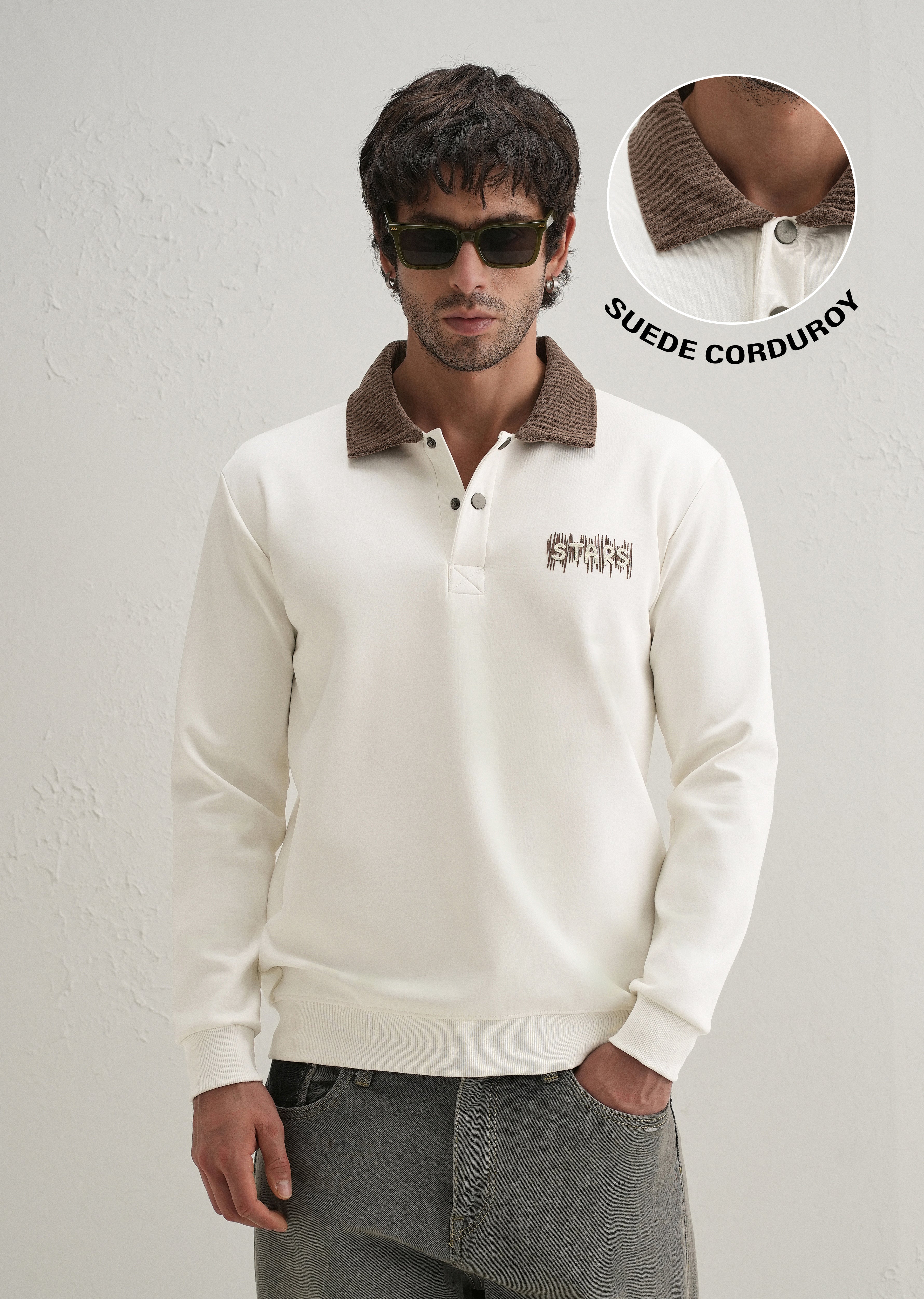 Off-White Suede Collared Polo Sweatshirt