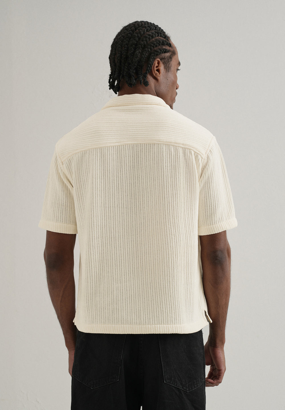 Ivory Suede Knit Cuban Collar Shirt