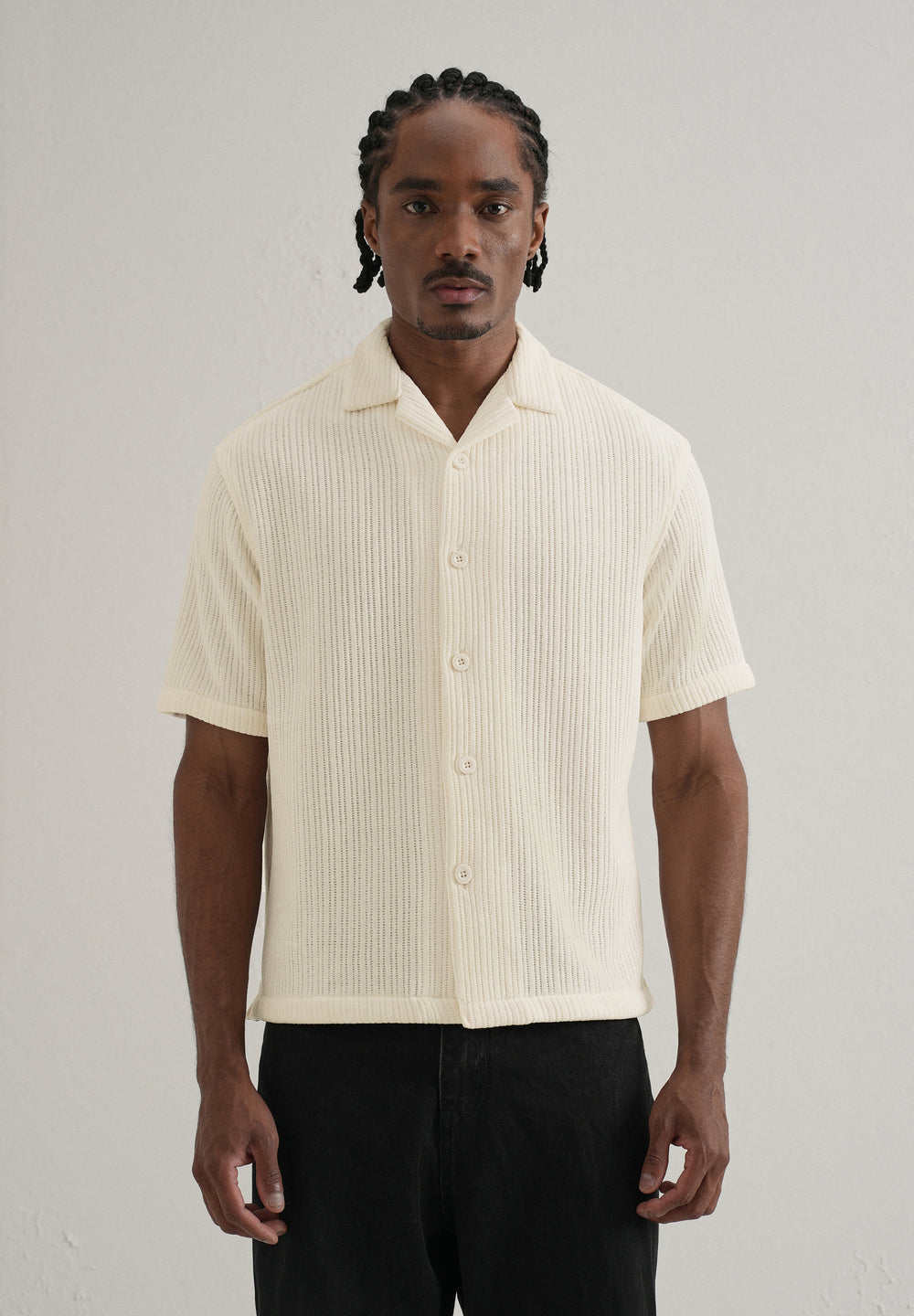 Ivory Suede Knit Cuban Collar Shirt