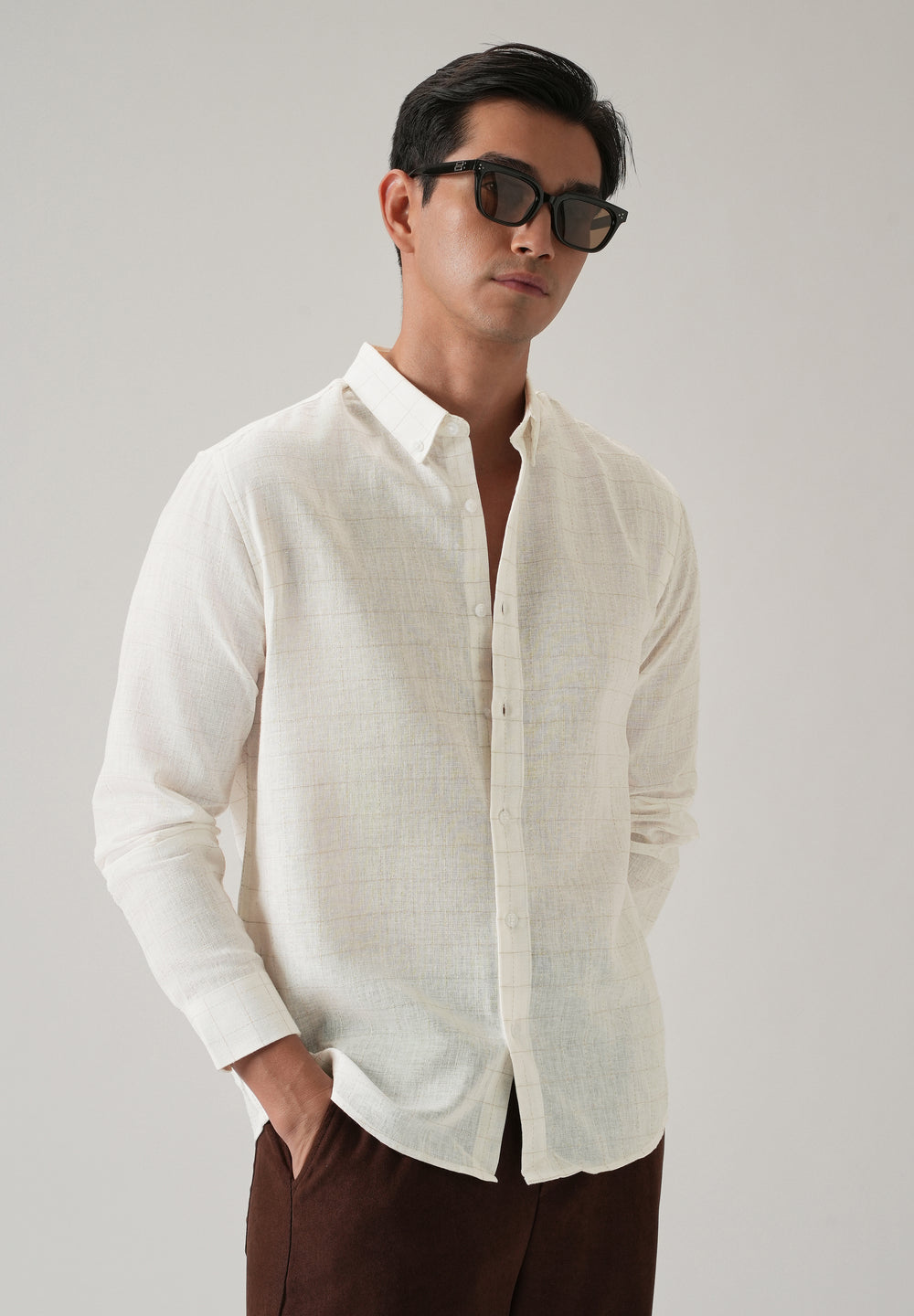 Off White Check Linen Shirt