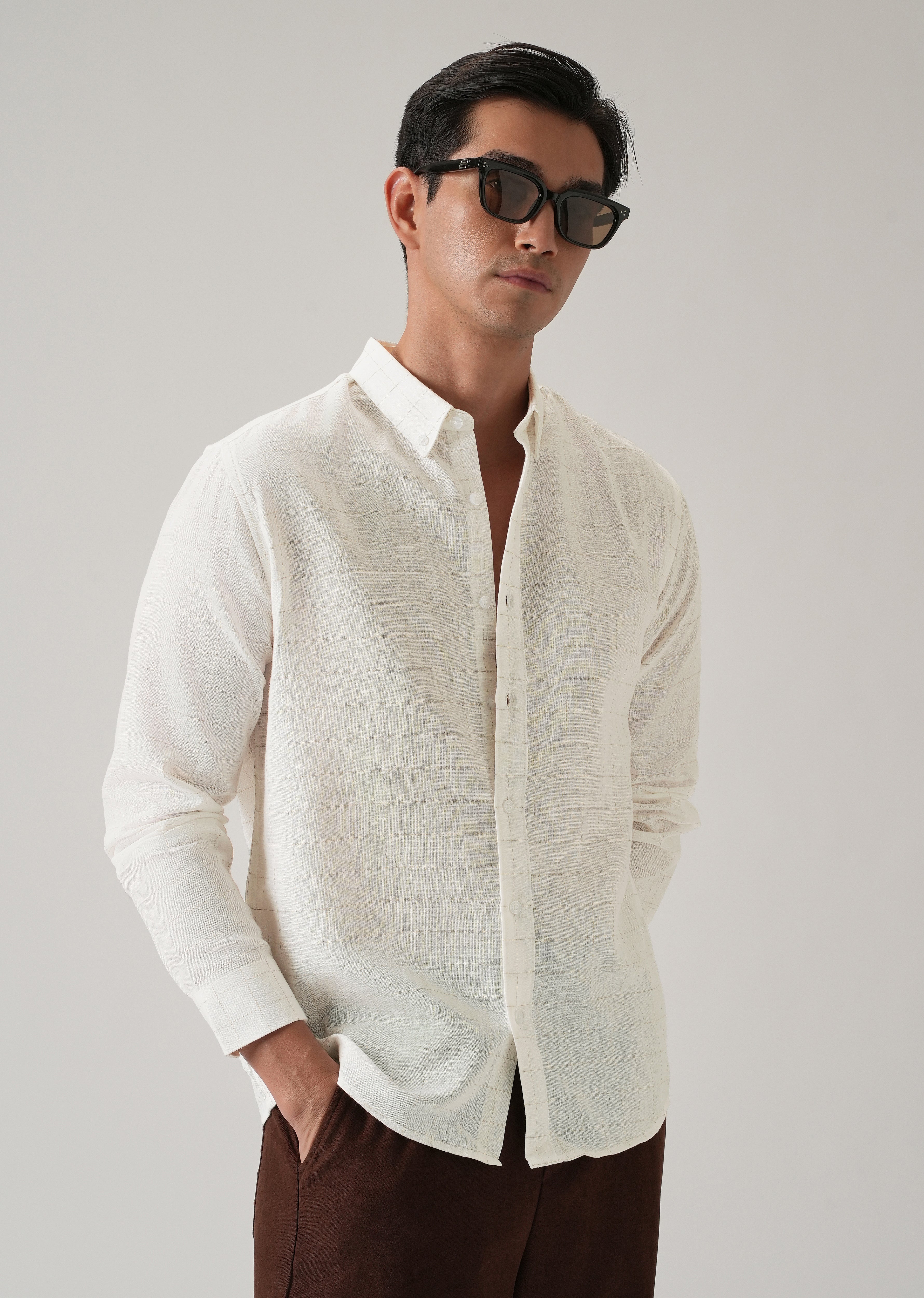 Off White Check Linen Shirt