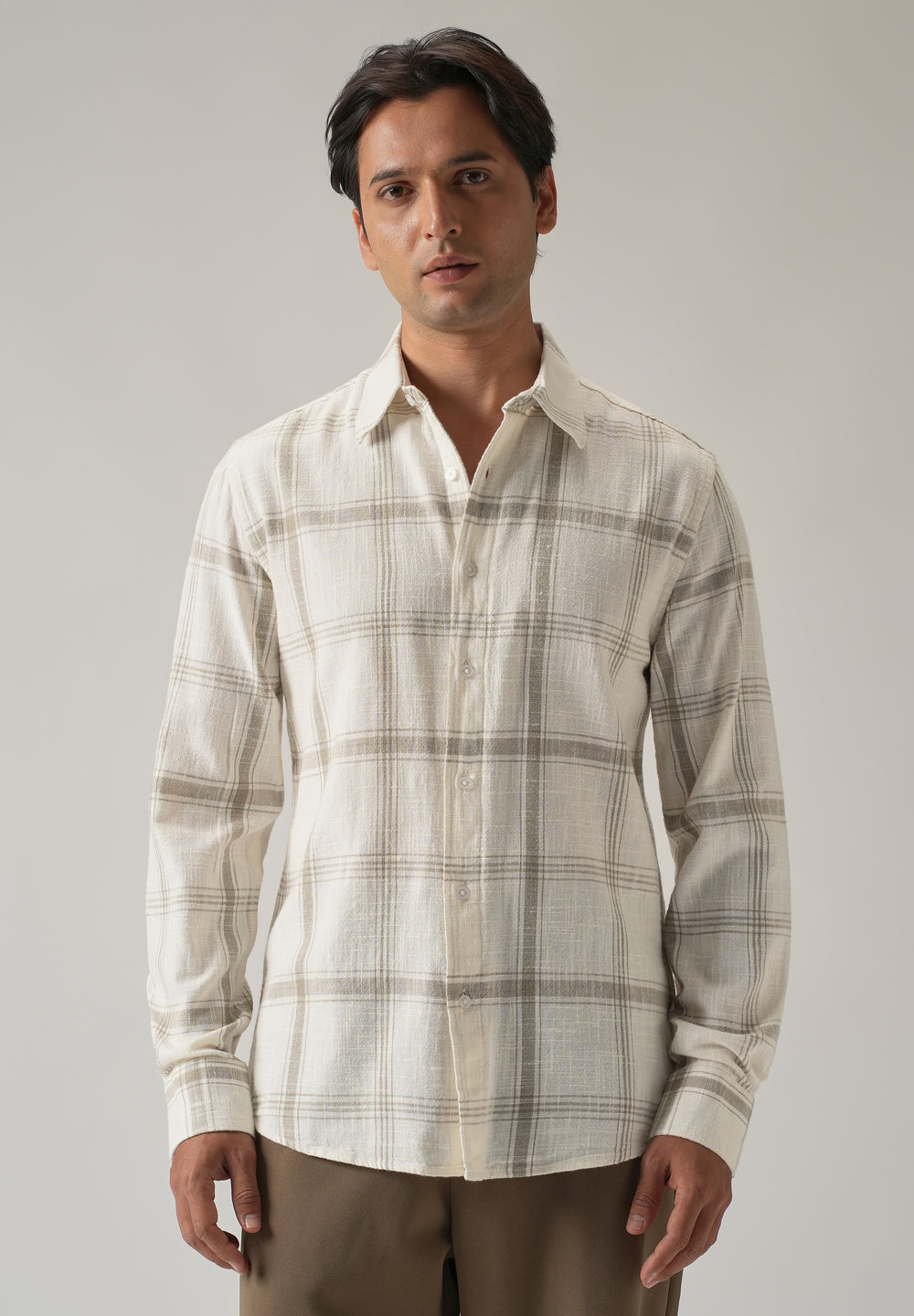 Off White Cotton Linen Check shirt