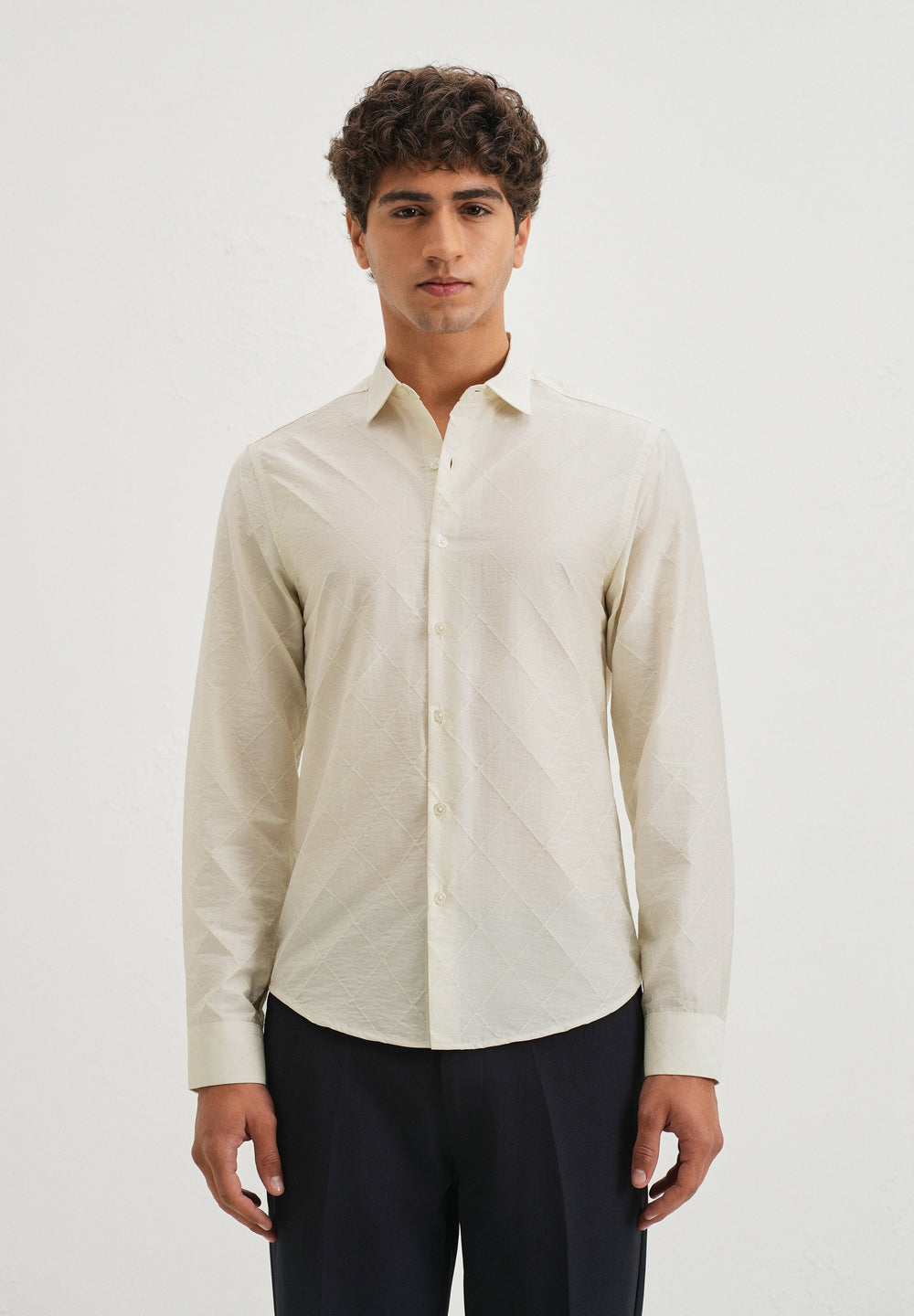 Off White Diamond Self Pattern Shirt