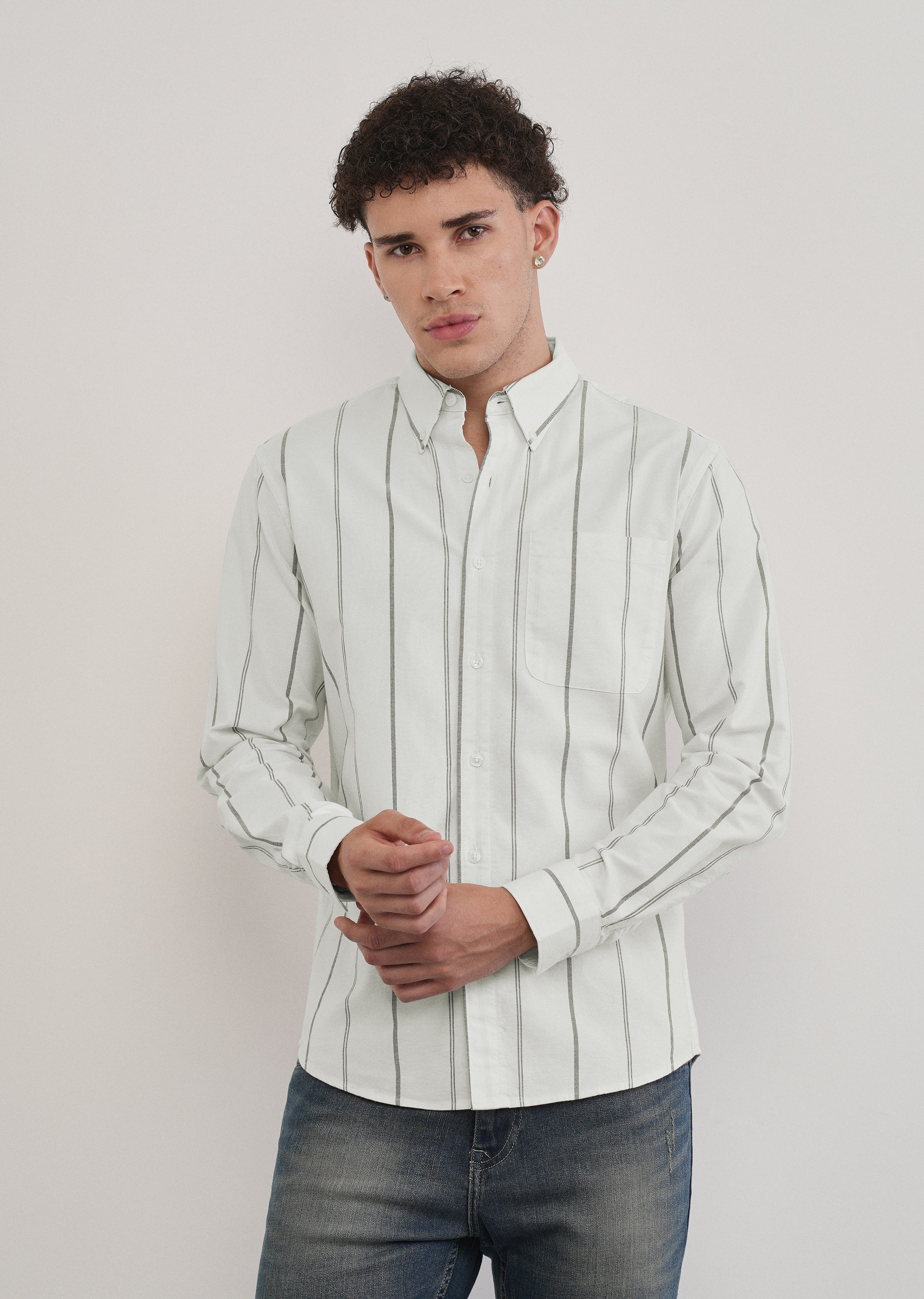 Off White Dual Stripe Cotton Shirt
