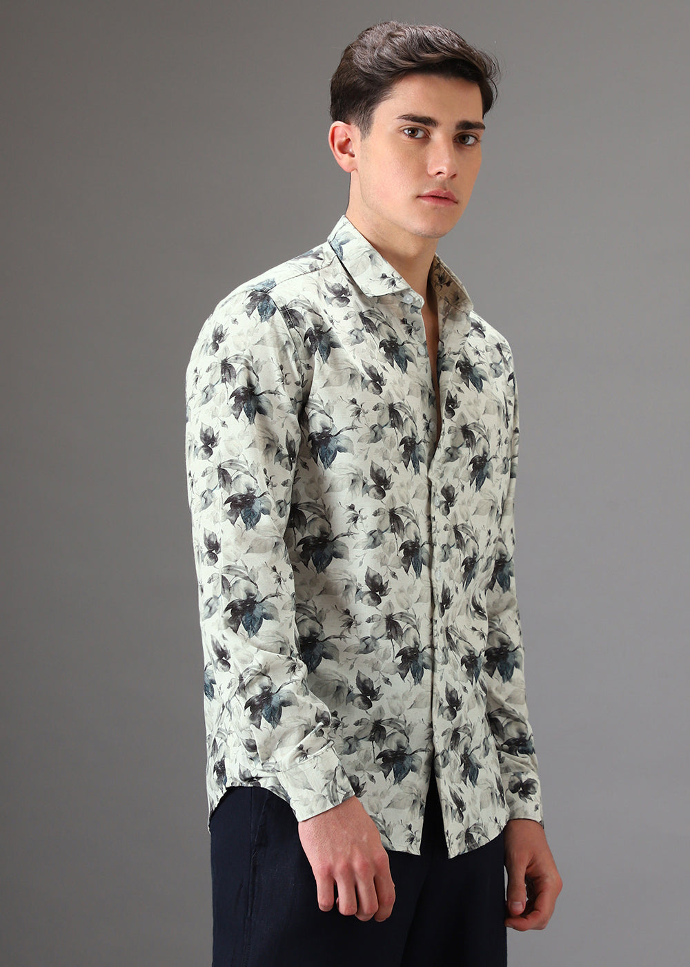 Off White Floral Printed Shirt