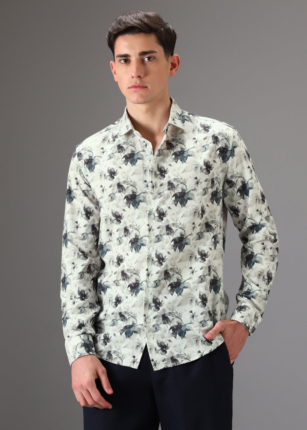 Off White Floral Printed Shirt