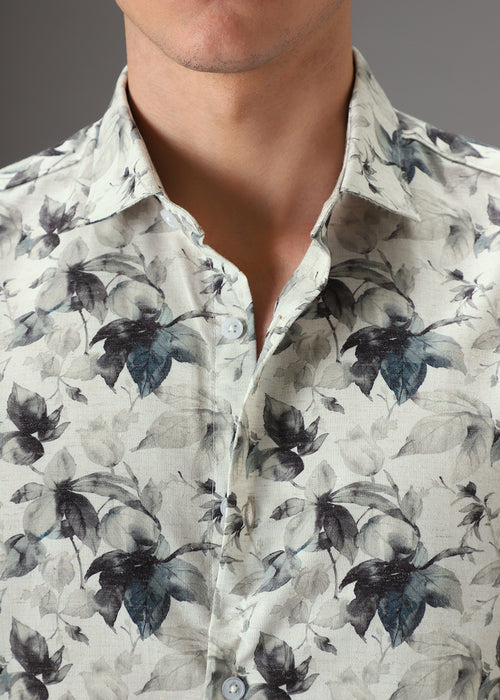 Off White Floral Printed Shirt