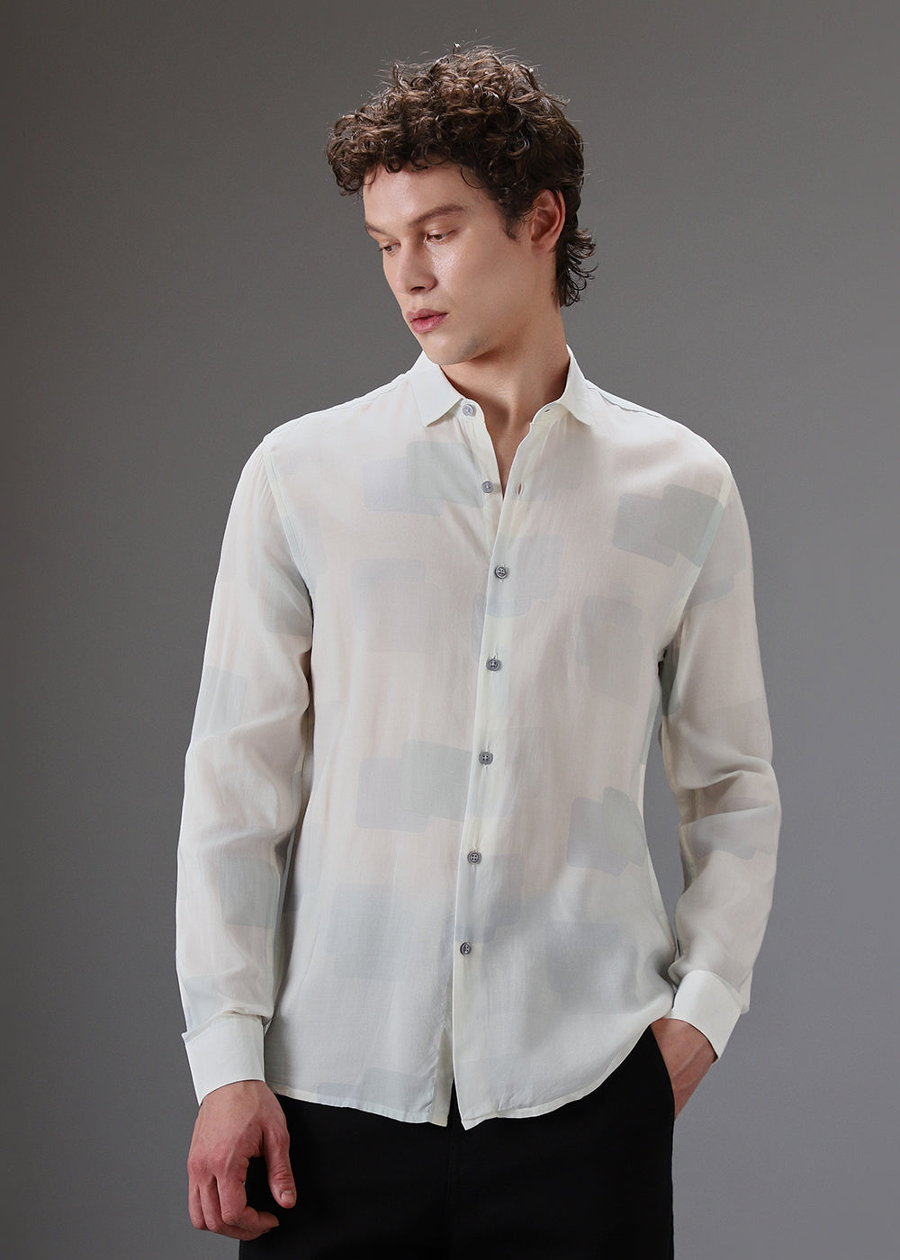 Off White Green Printed Shirt