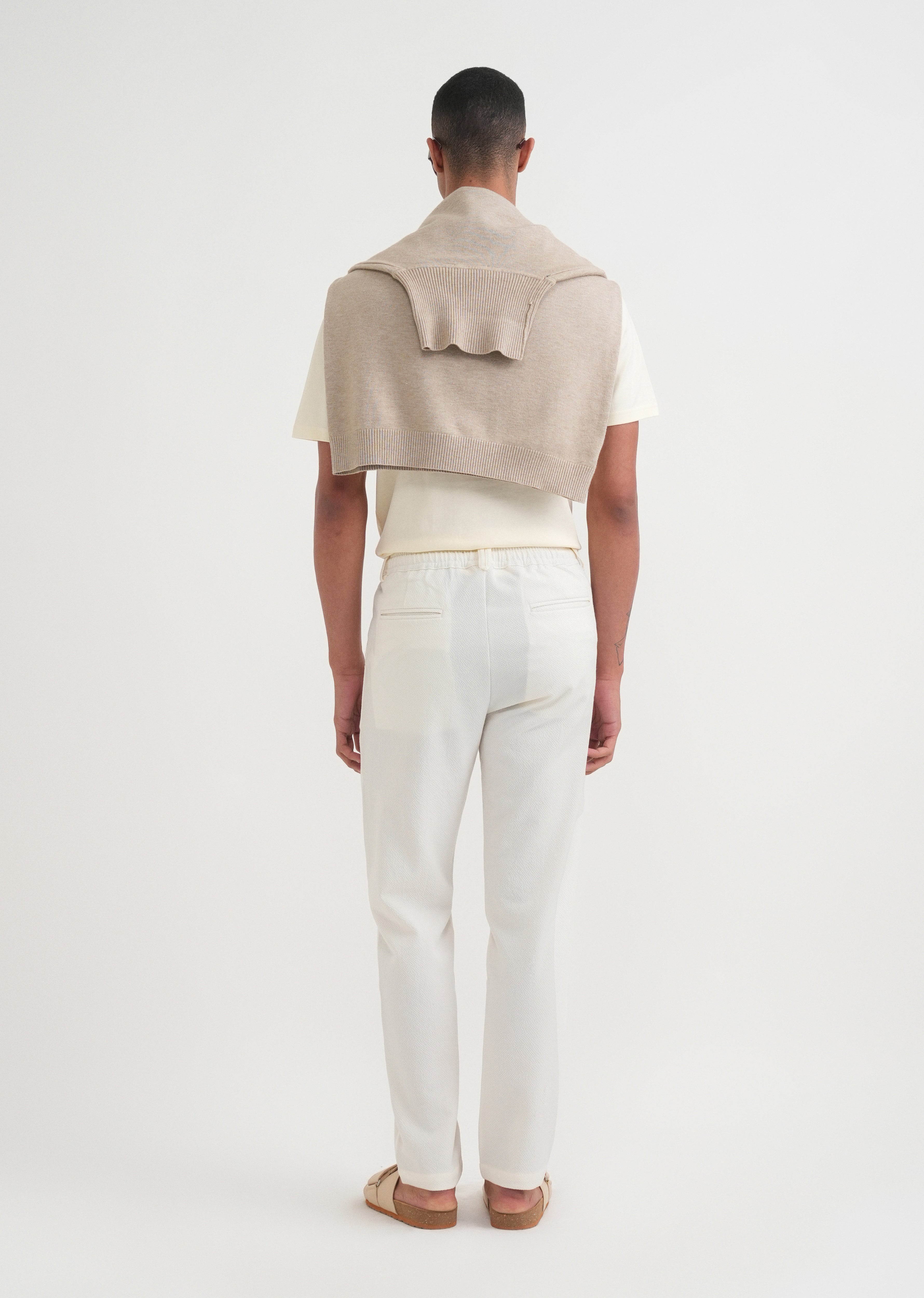 Off White Semi-Elasticated Textured Pant