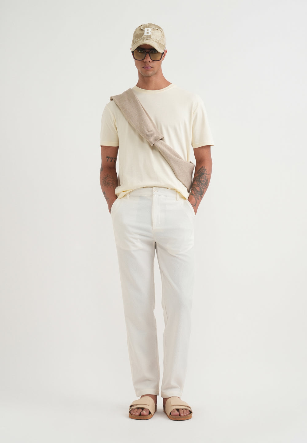 Off White Semi-Elasticated Textured Pant