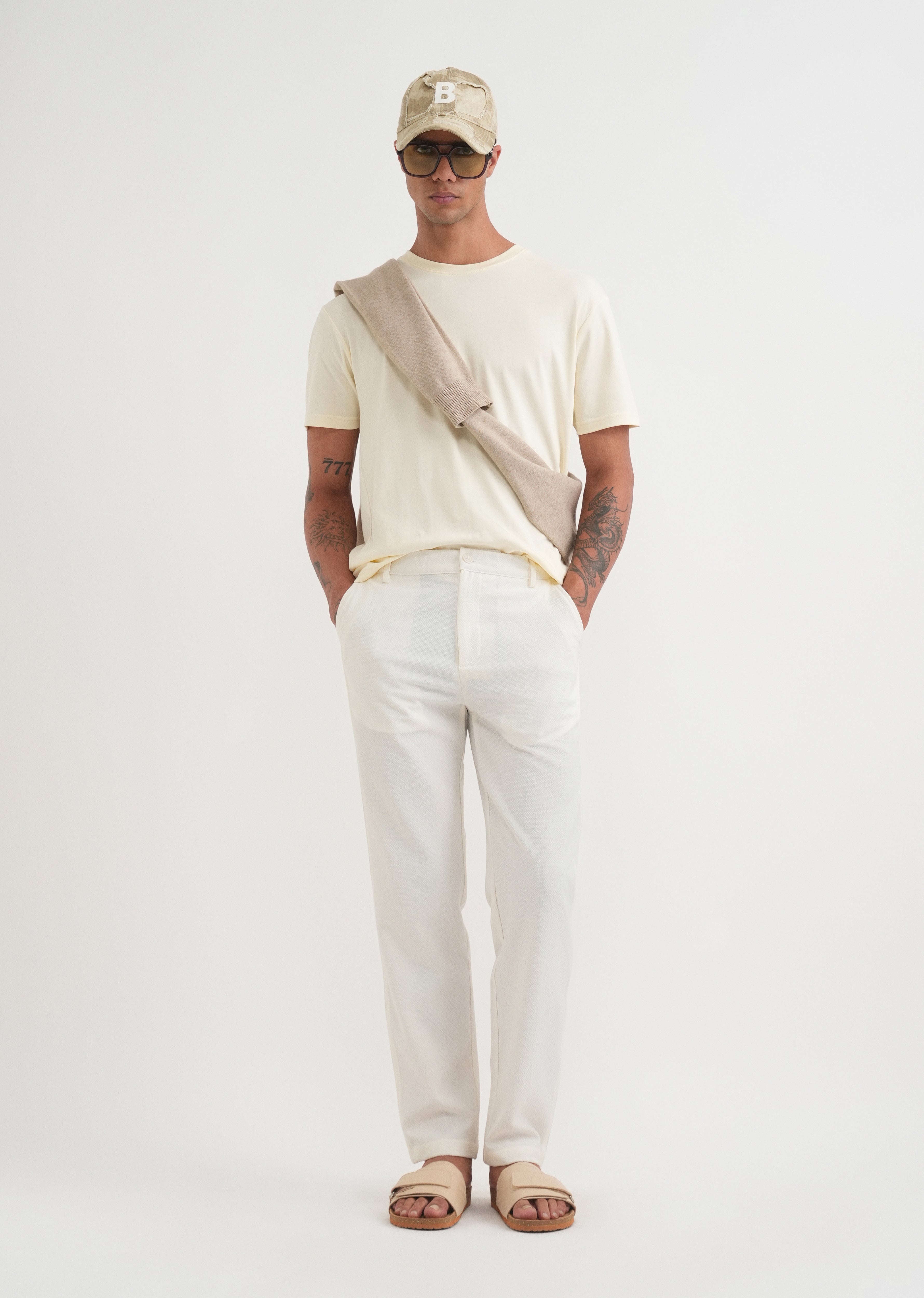 Off White Semi-Elasticated Textured Pant