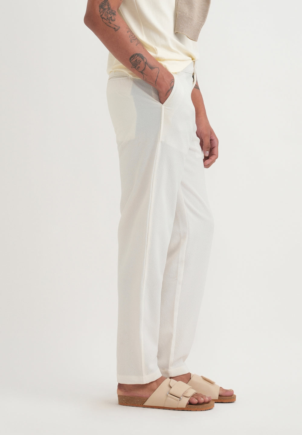 Off White Semi-Elasticated Textured Pant