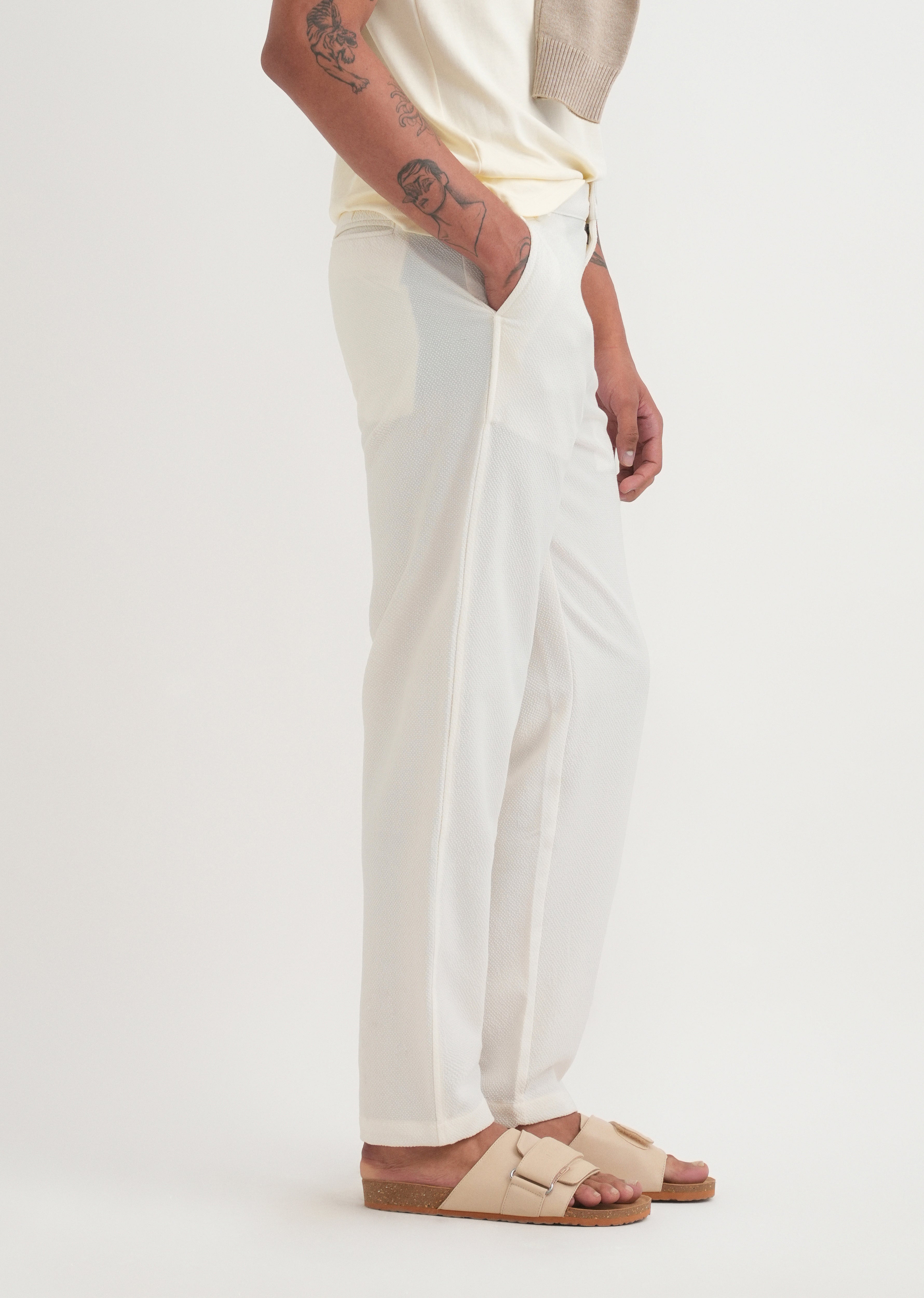 Off White Semi-Elasticated Textured Pant