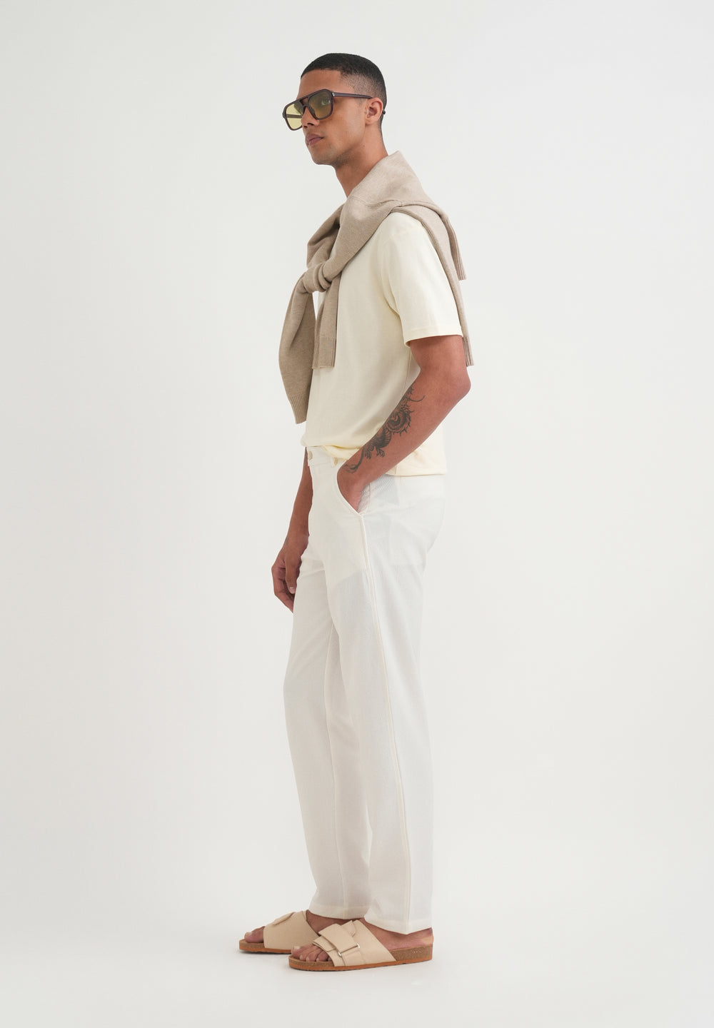 Off White Semi-Elasticated Textured Pant