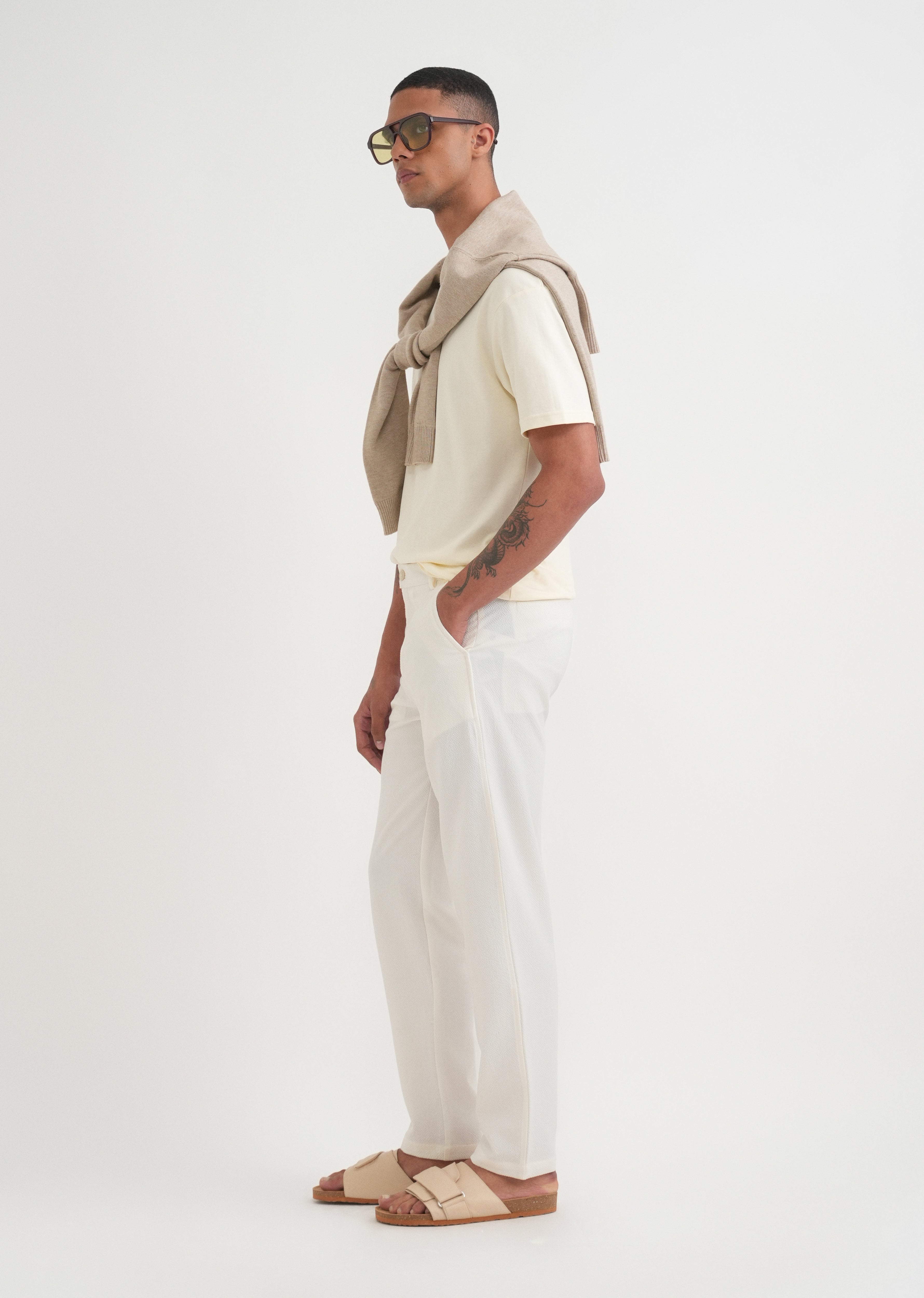 Off White Semi-Elasticated Textured Pant