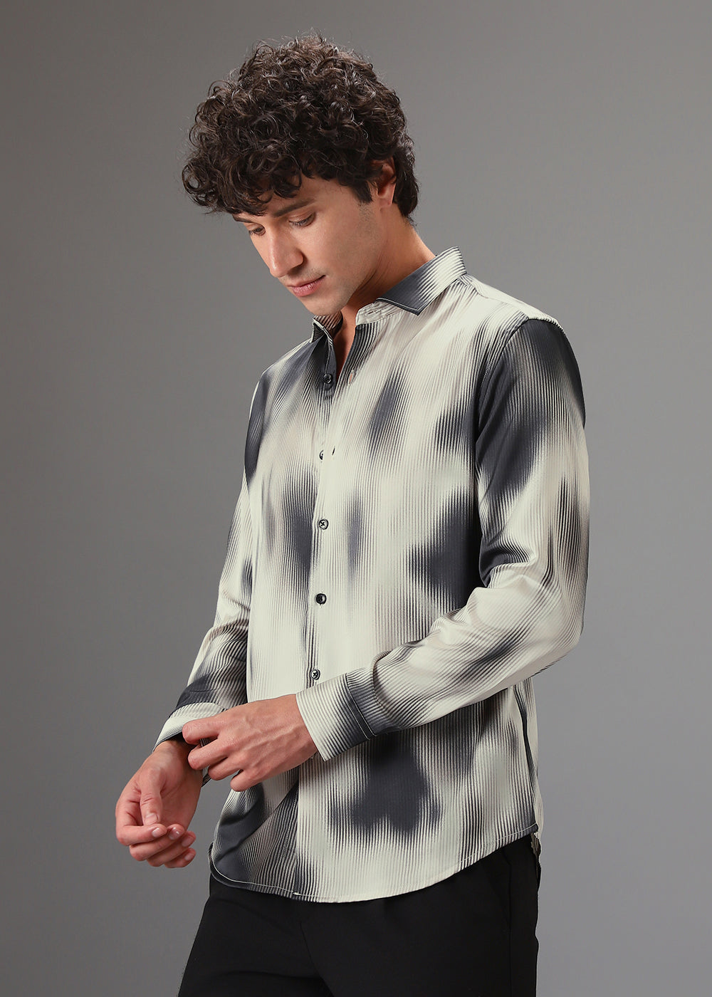 Off White Stripe Abstract Printed Shirt