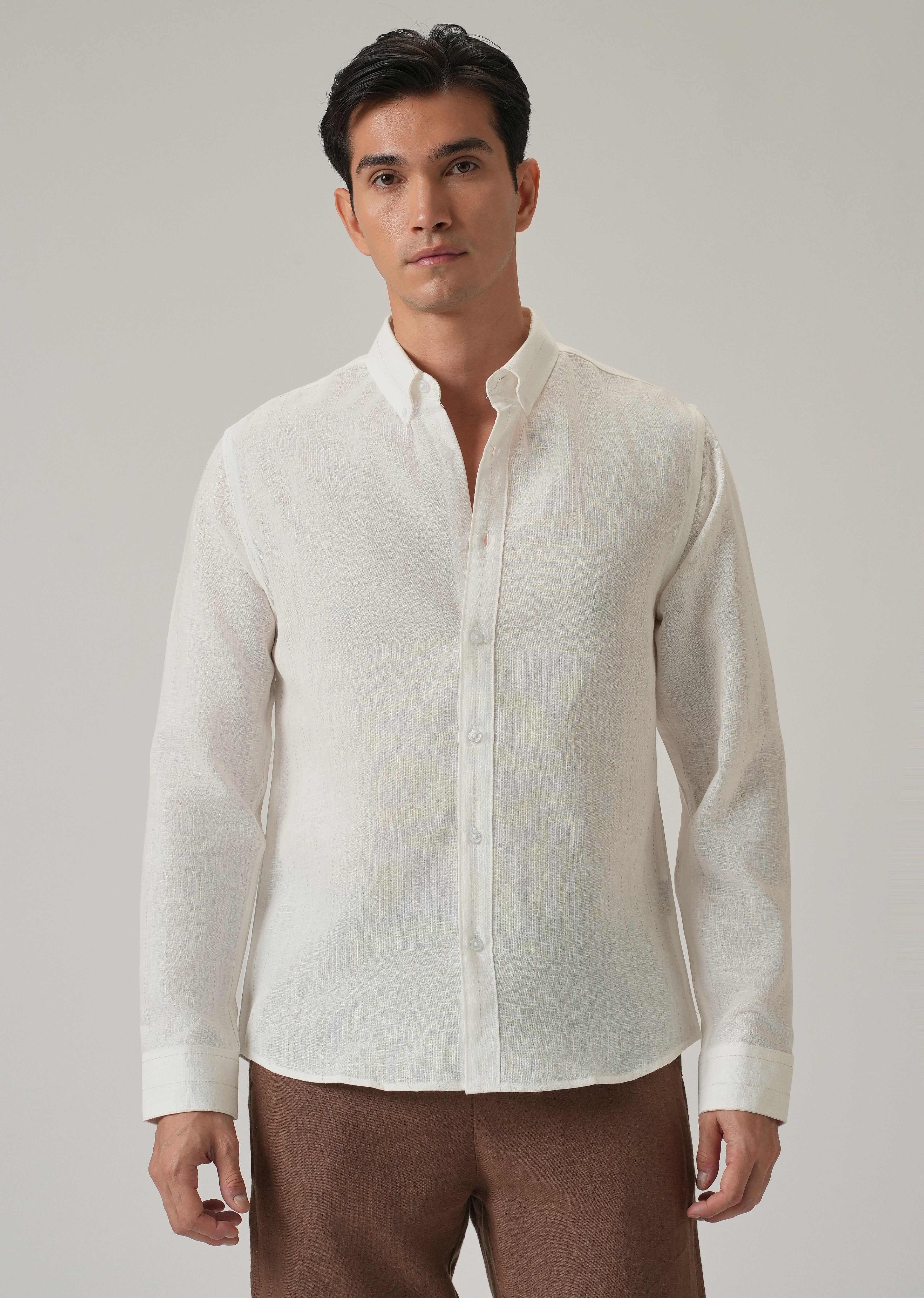 Off White Stripe Linen Shirt