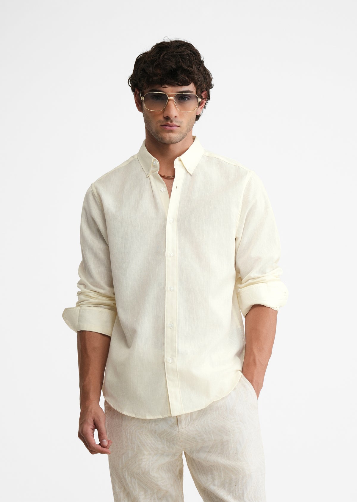 Off White Linen Blend Shirt