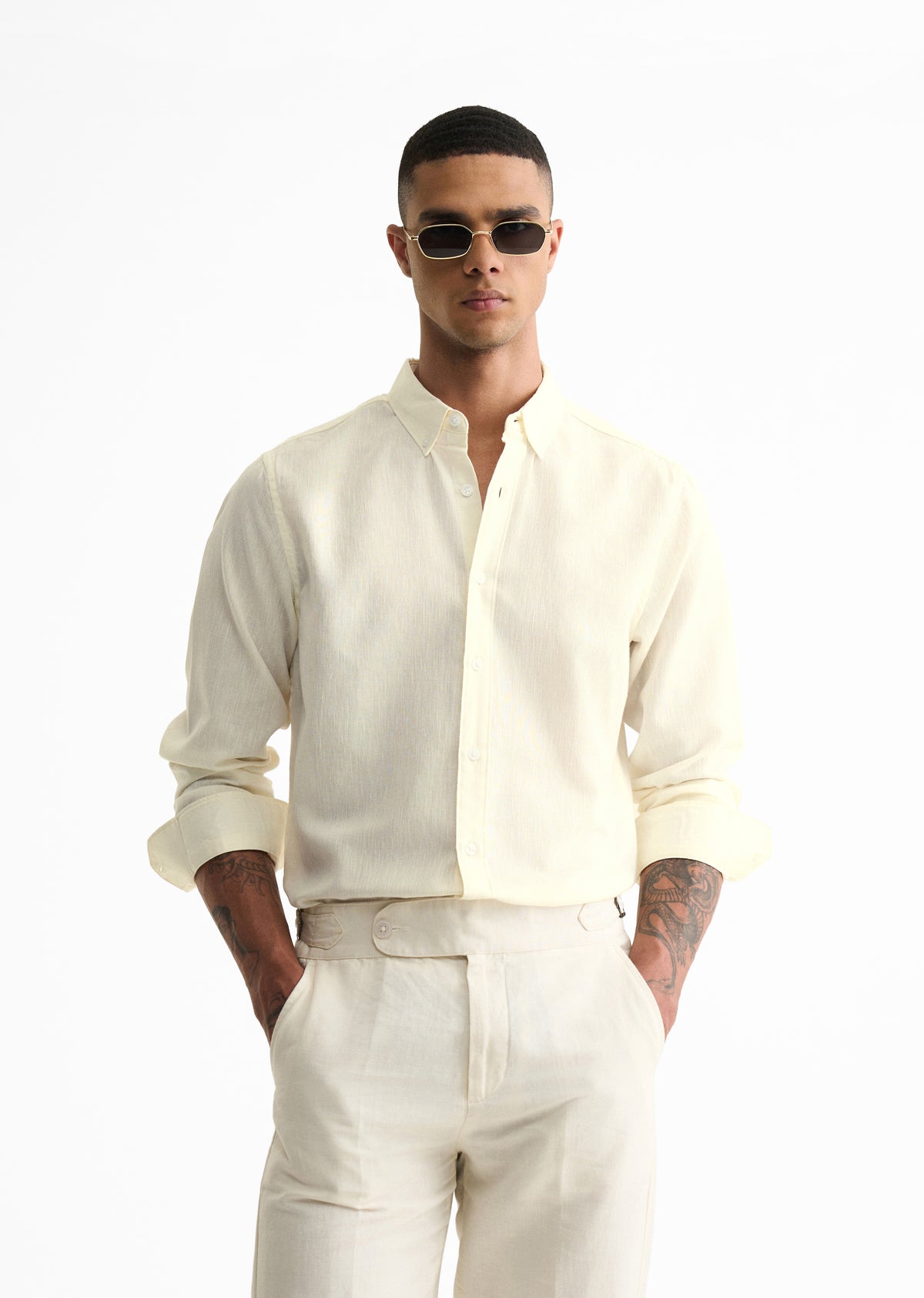 Off White Blended Linen shirt
