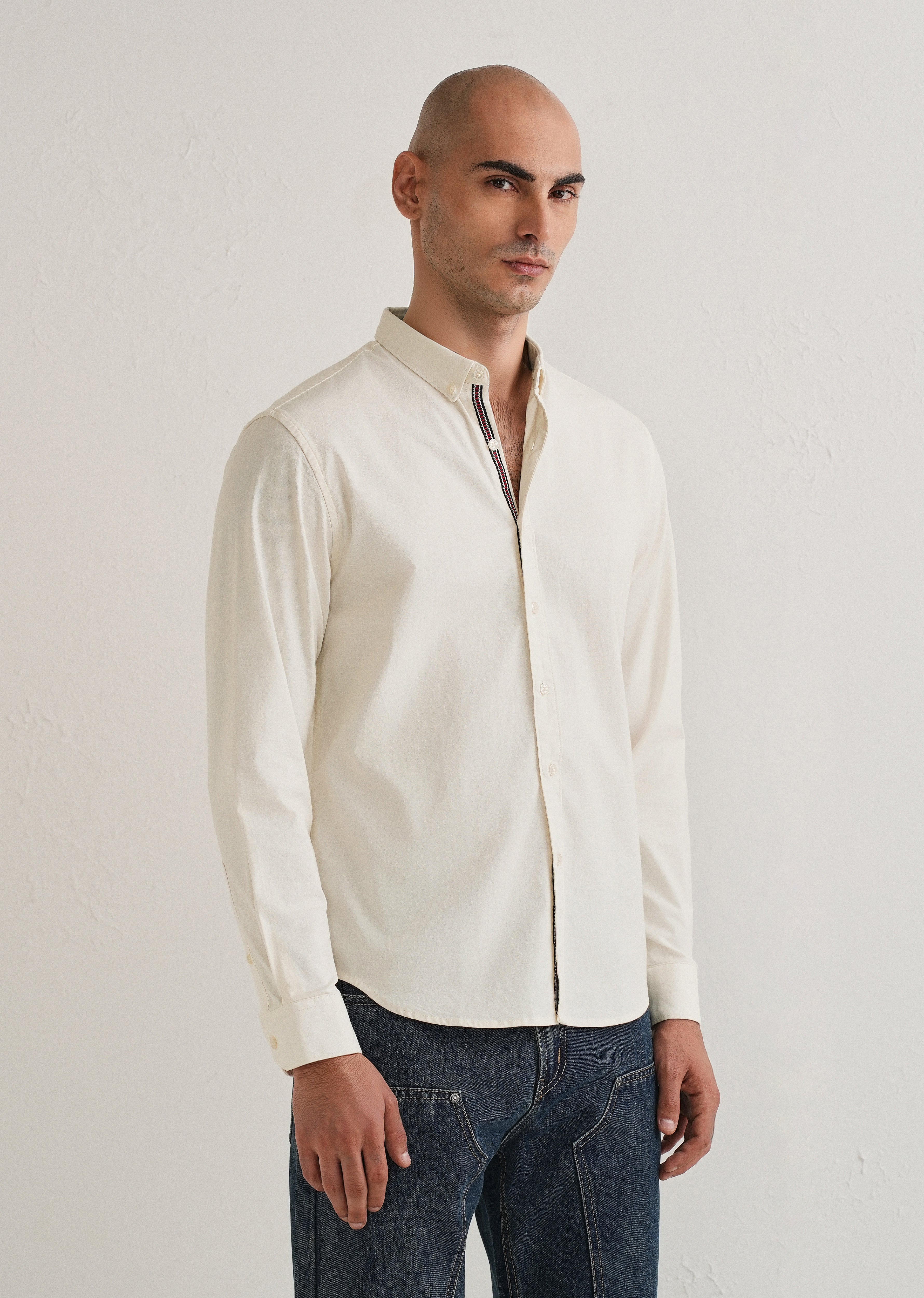 Off White Contrast Placket Shirt