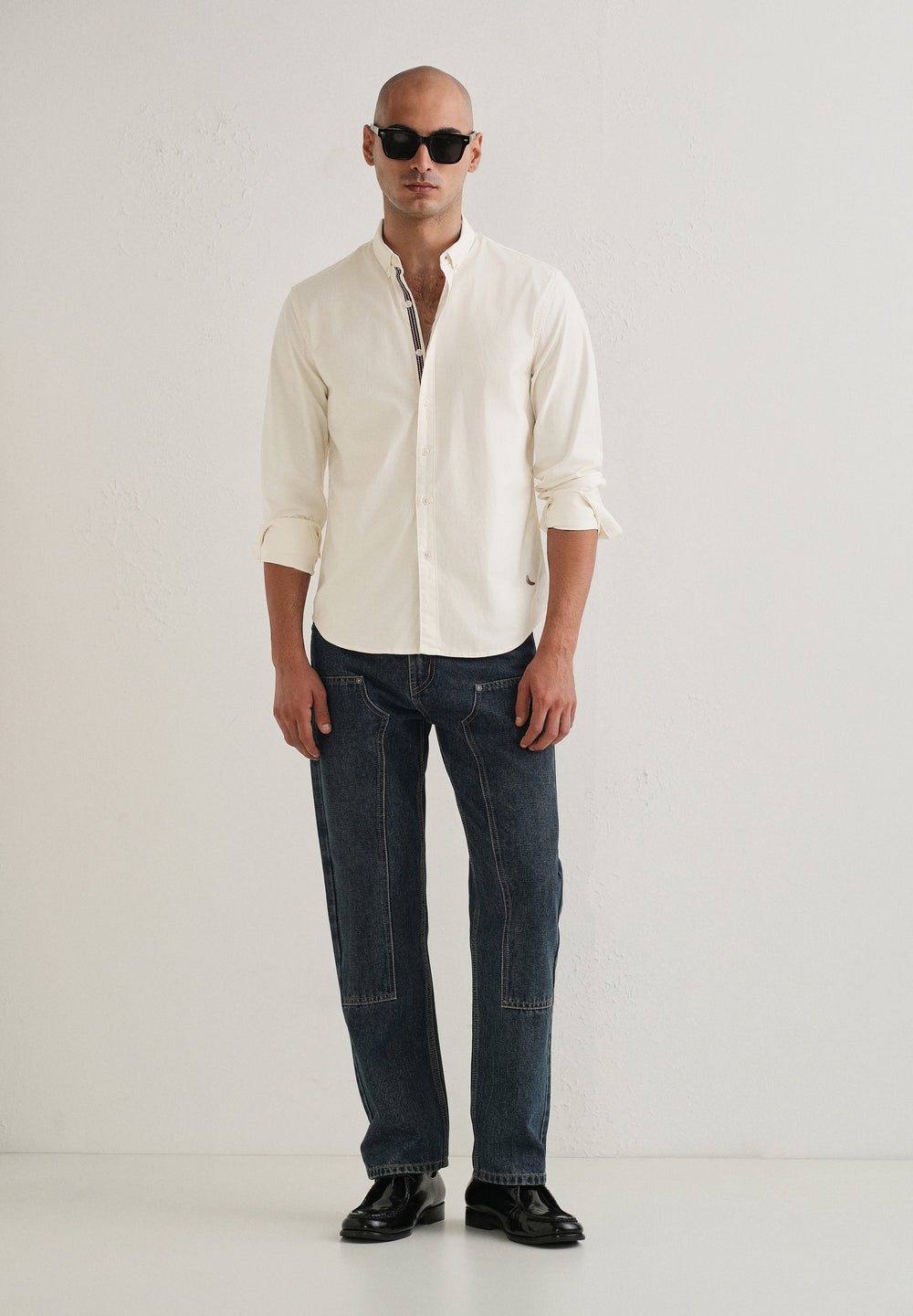 Off White Contrast Placket Shirt