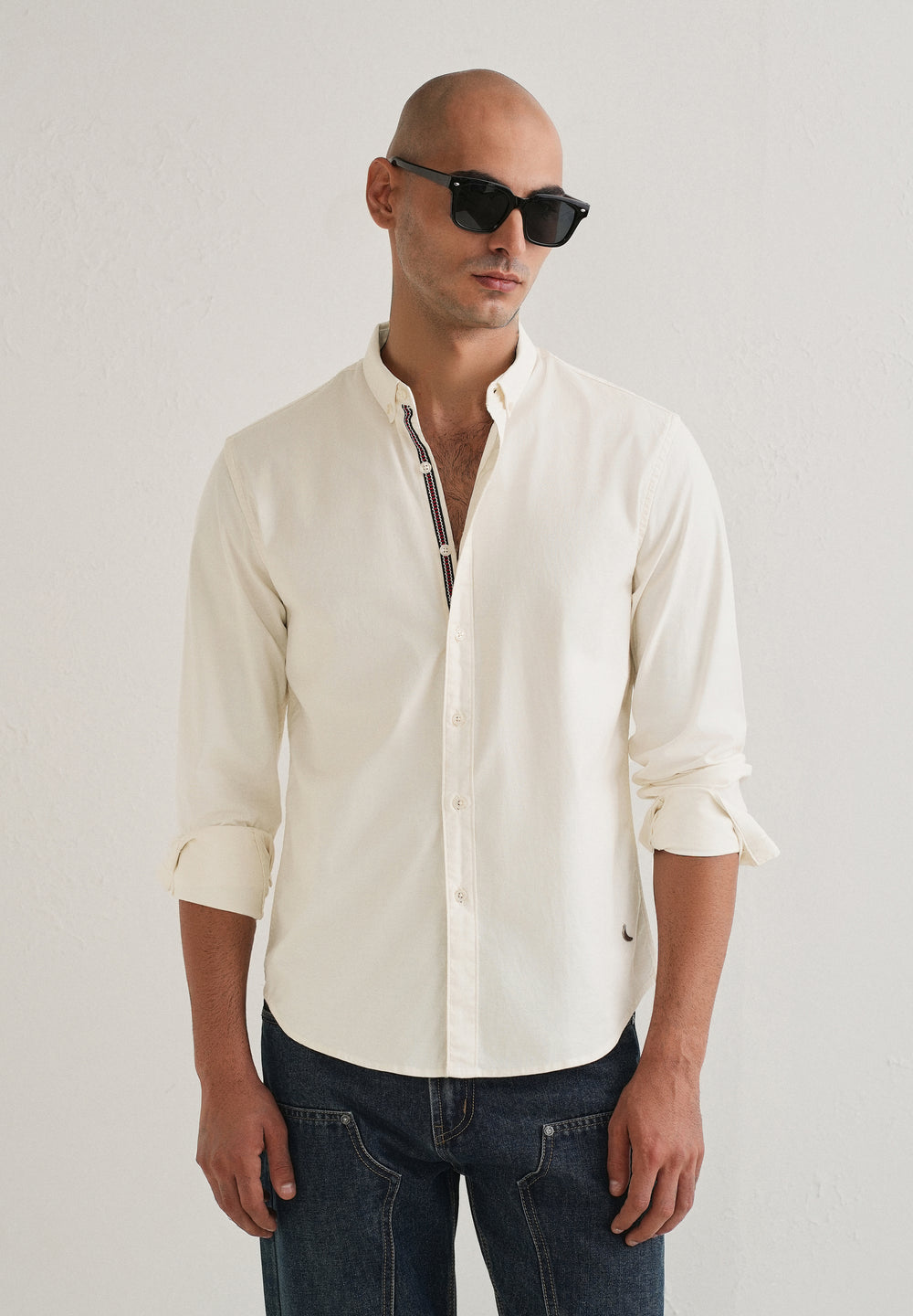 Off White Contrast Placket Shirt