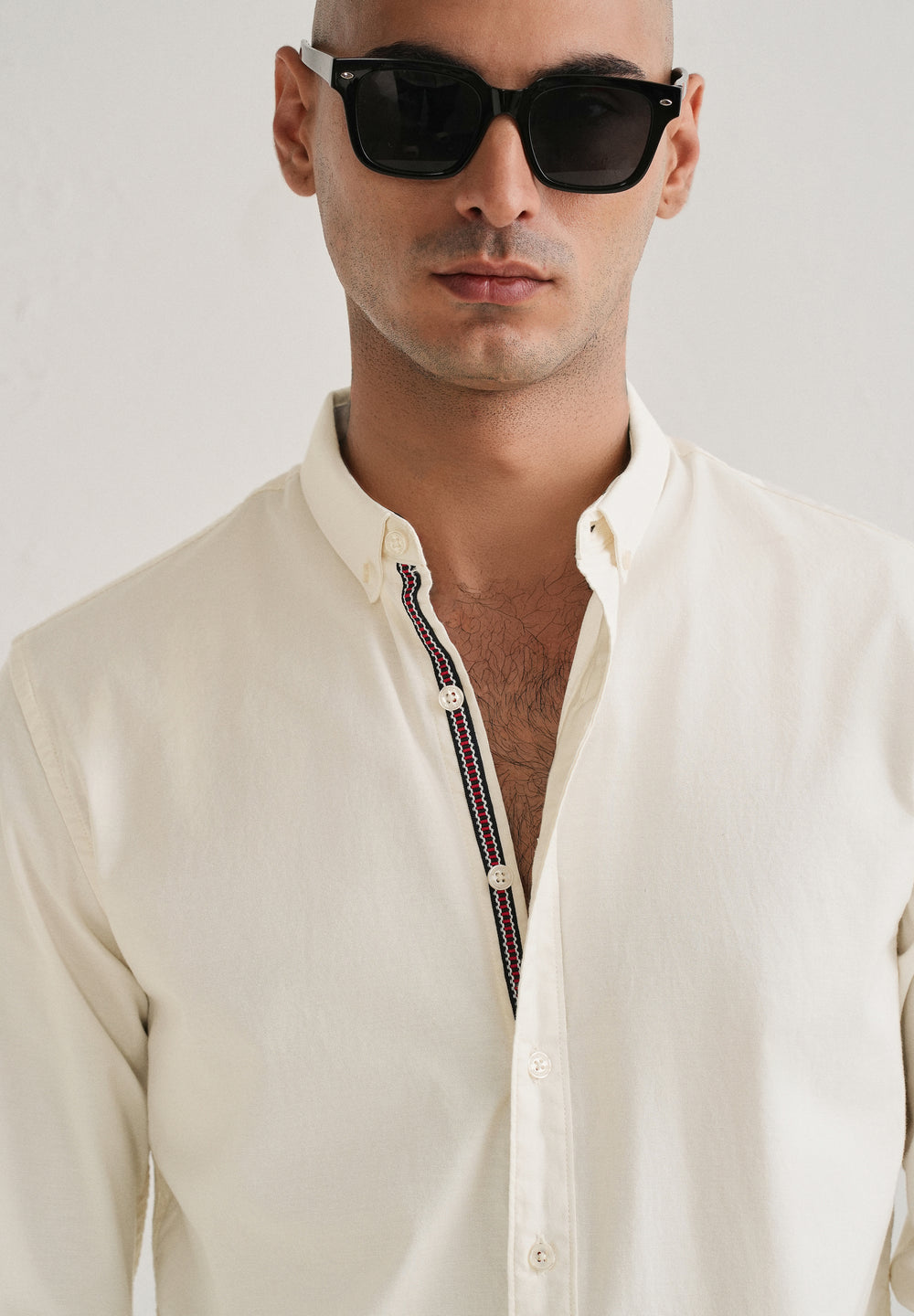 Off White Contrast Placket Shirt