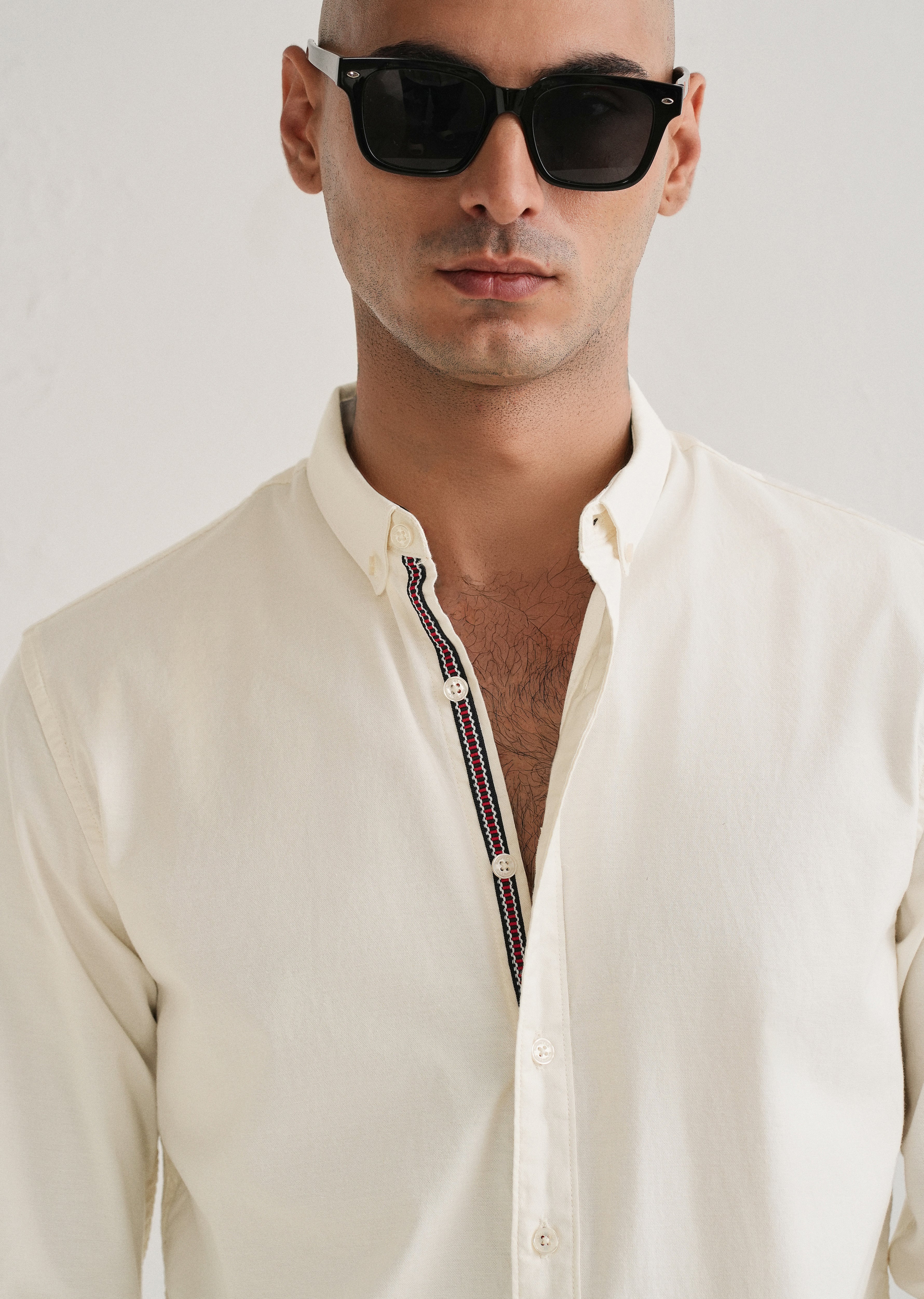 Off White Contrast Placket Shirt