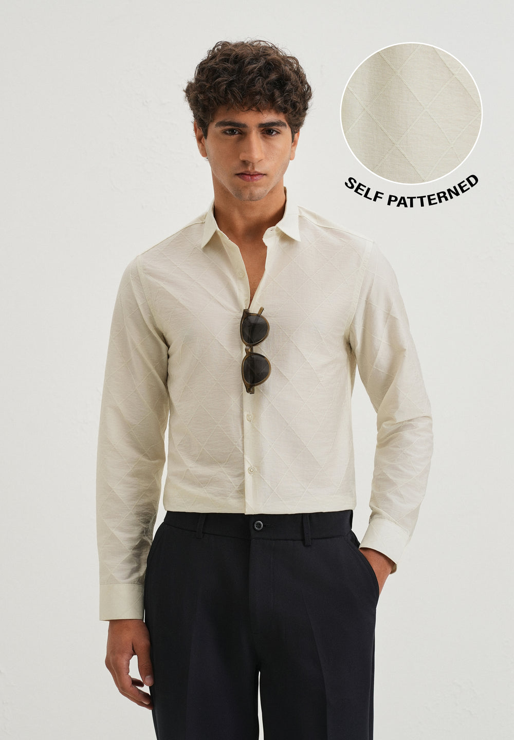 Off White Diamond Self Pattern Shirt