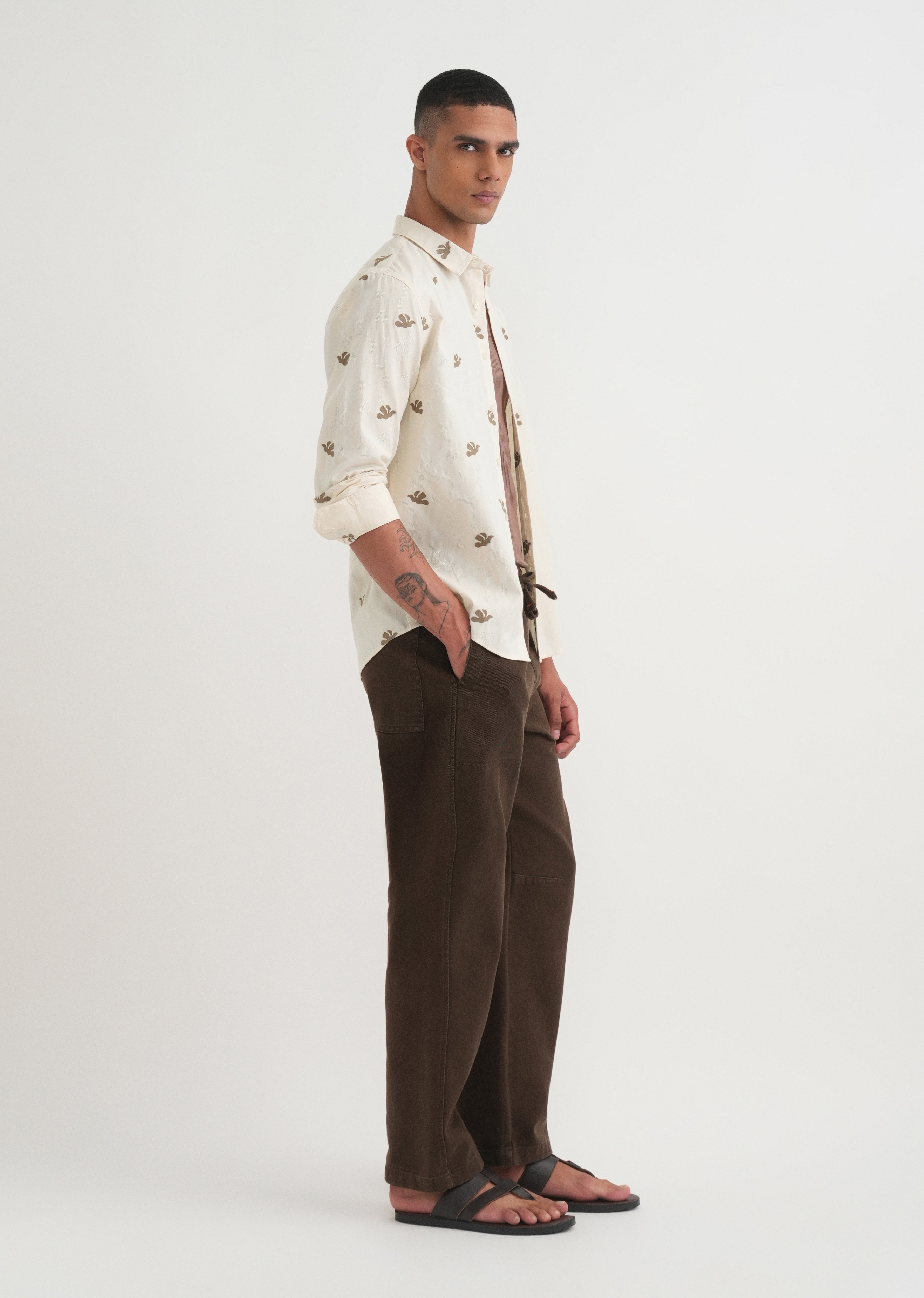 Olive Abstract Printed Jacquard Shirt