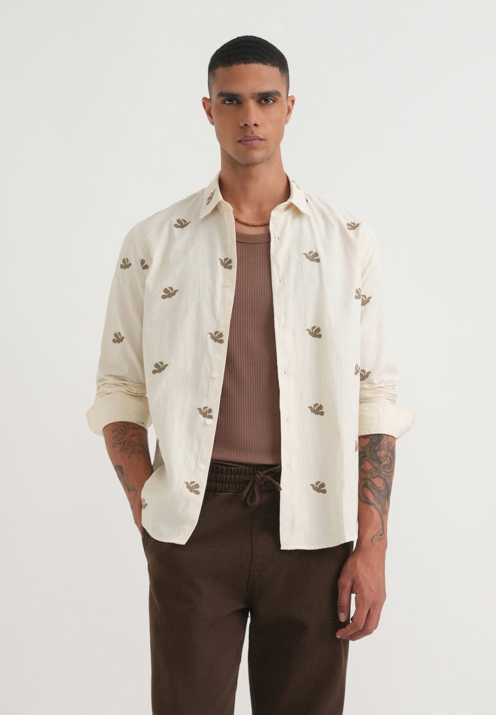 Olive Abstract Printed Jacquard Shirt