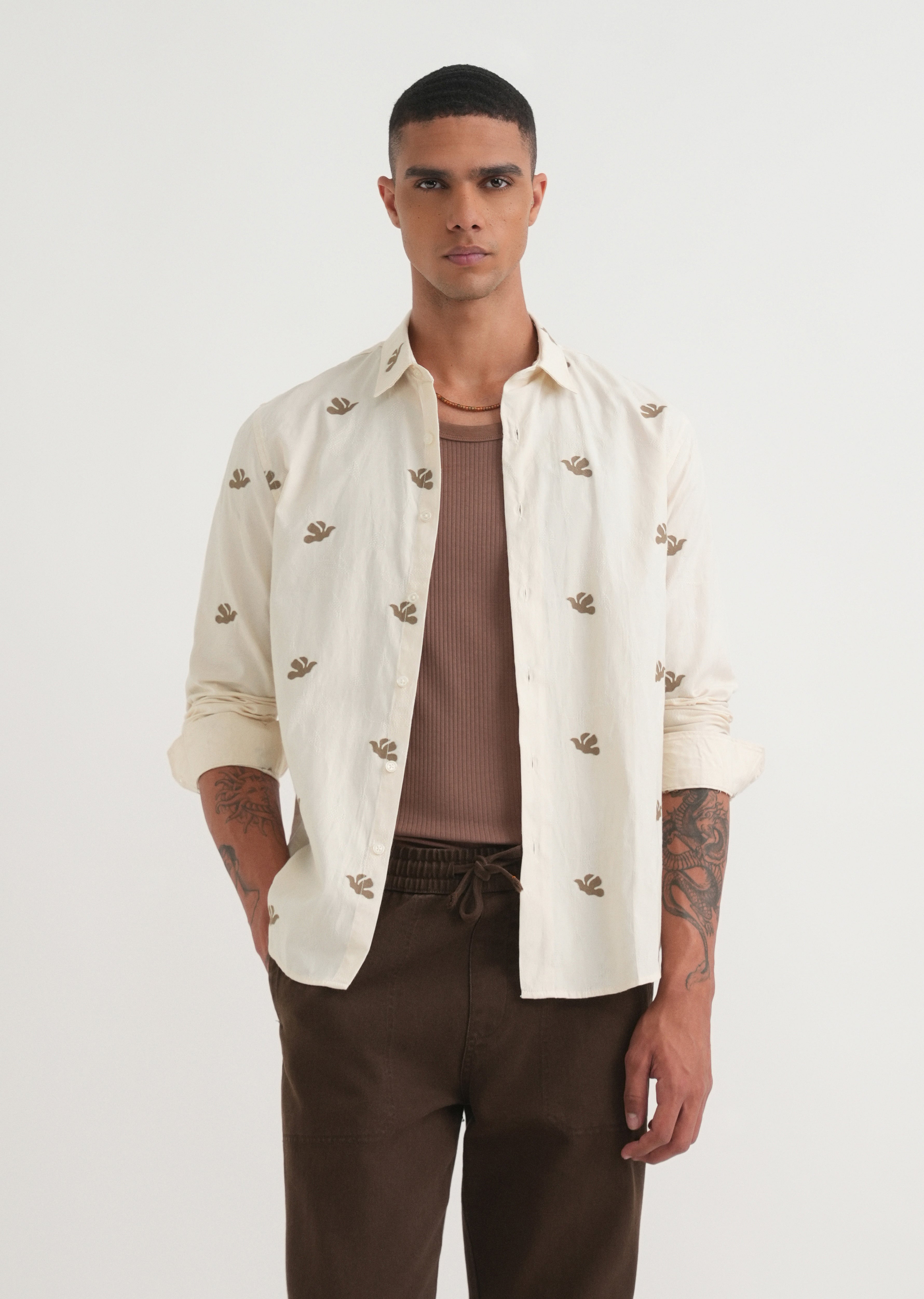 Olive Abstract Printed Jacquard Shirt