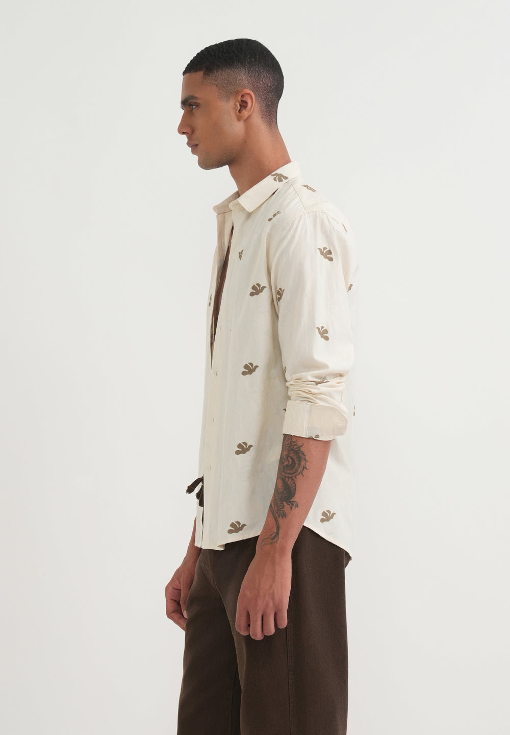 Olive Abstract Printed Jacquard Shirt