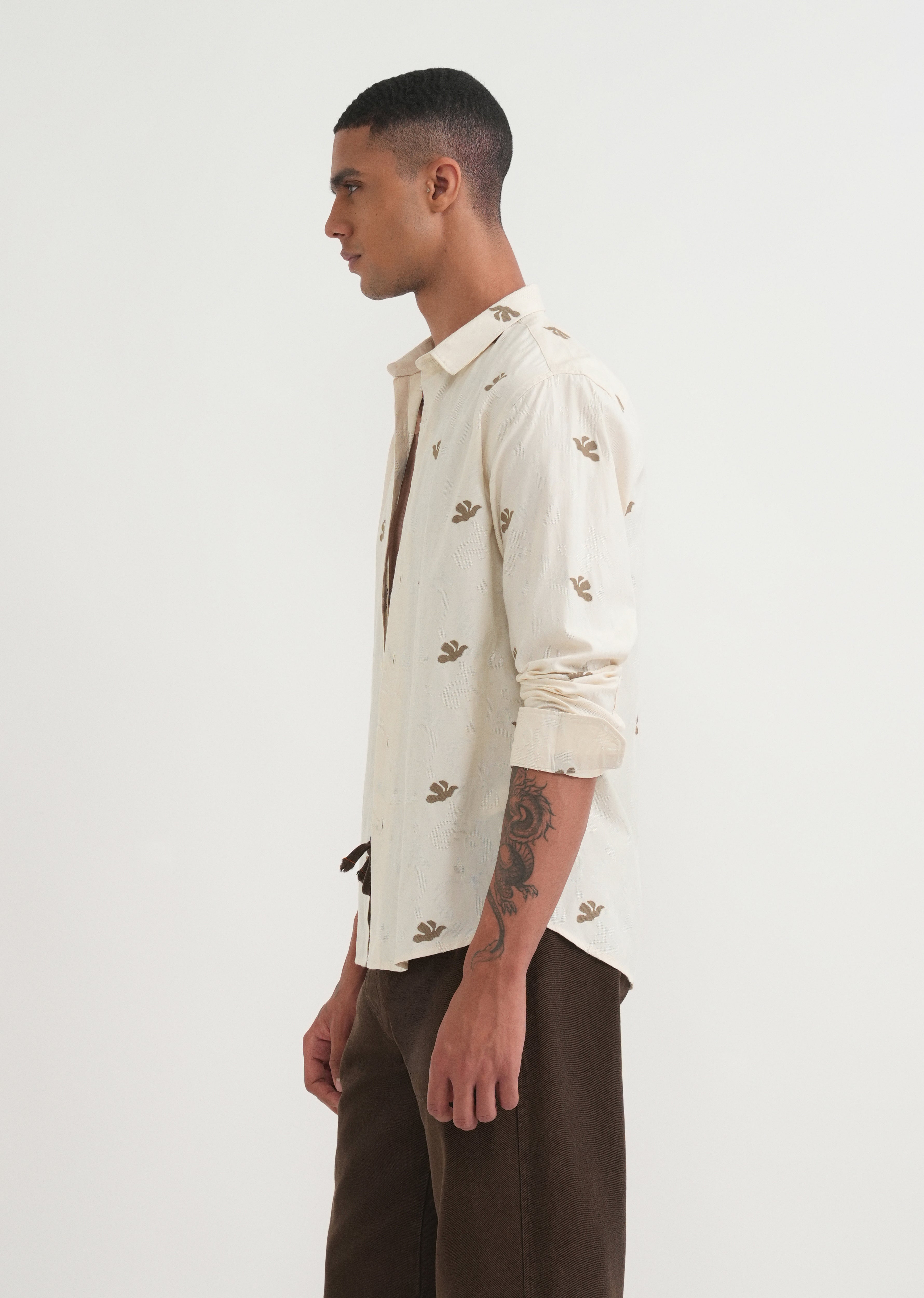Olive Abstract Printed Jacquard Shirt