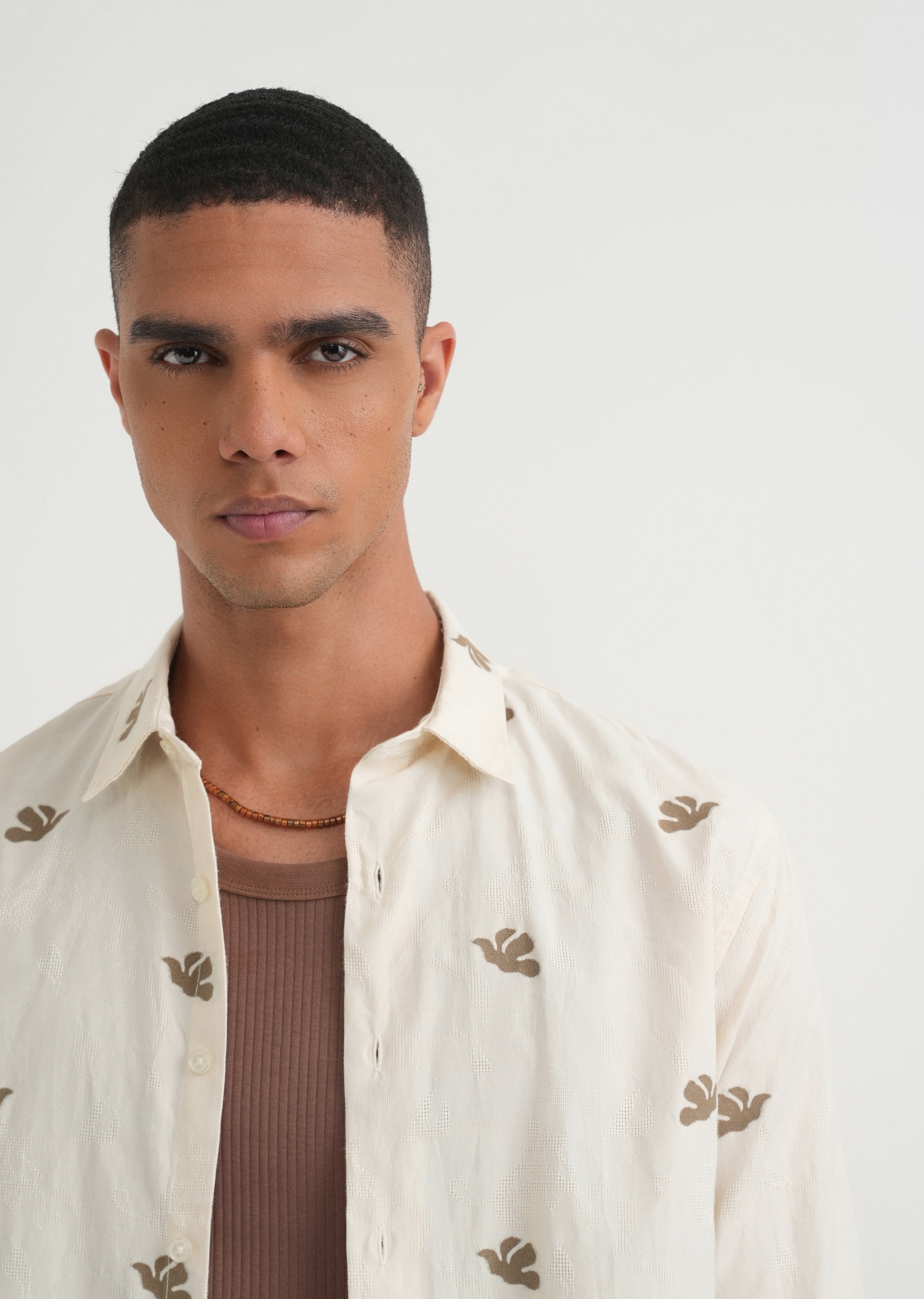 Olive Abstract Printed Jacquard Shirt