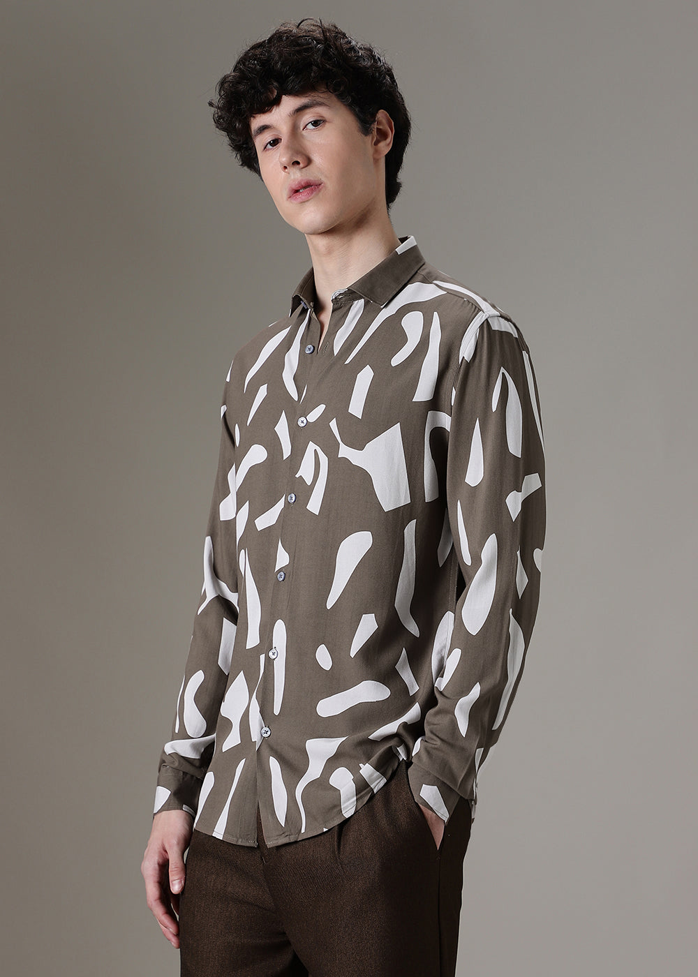 Olive Abstract Printed Shirt