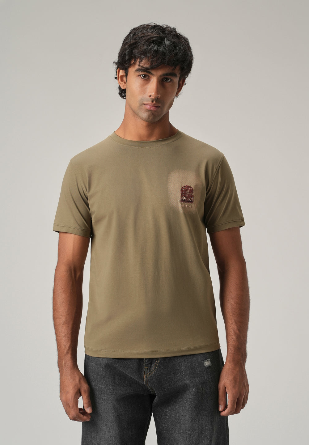 Olive Back Print Slim Fit T-Shirt