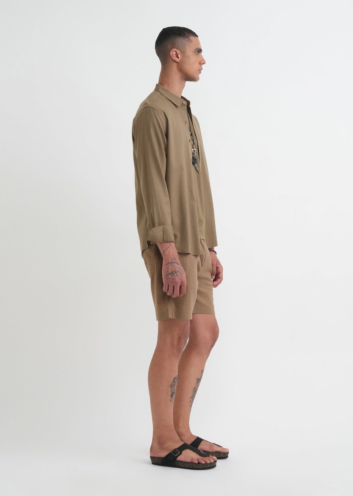 Olive Brown Cotton Blend Regular Fit Shirt
