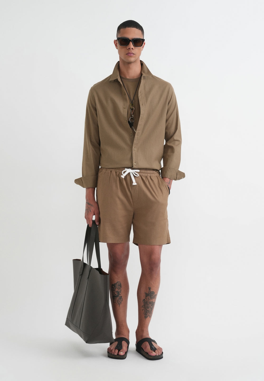 Olive Brown Cotton Blend Regular Fit Shirt