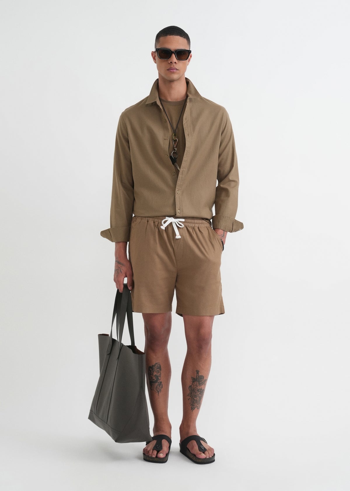 Olive Brown Cotton Blend Regular Fit Shirt