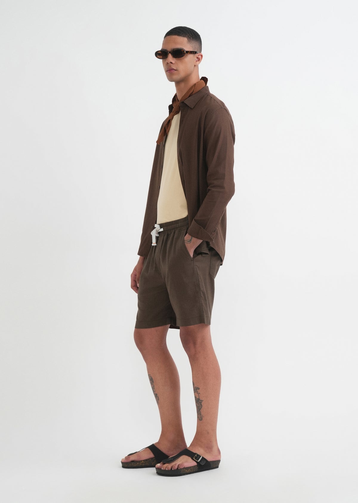 Dark Olive Cotton Blend Shorts