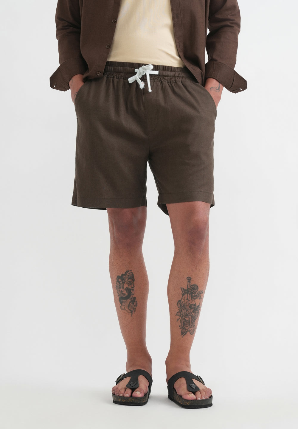 Dark Olive Cotton Blend Shorts