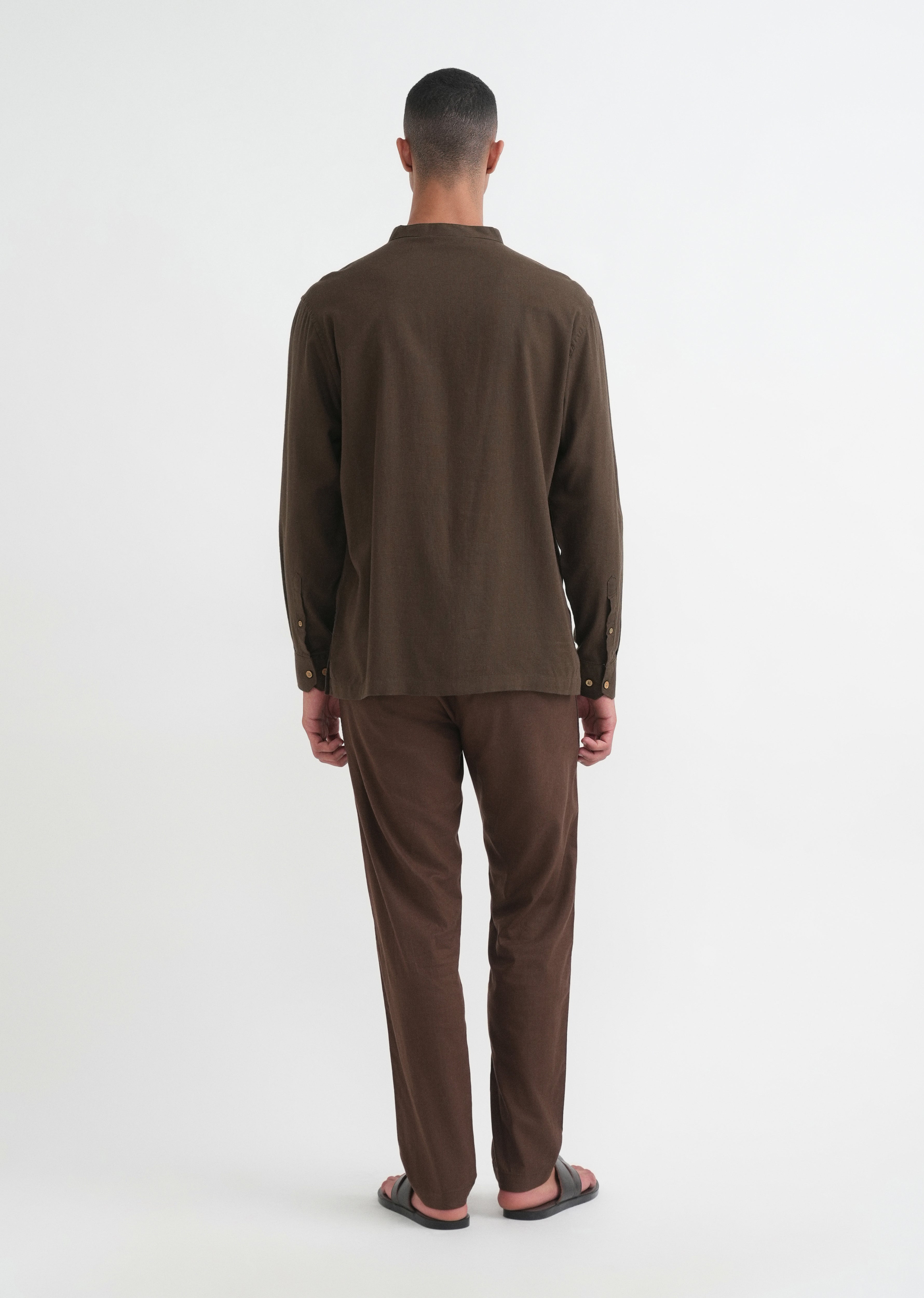 Olive Brown Mandarin Collar Kurta Shirt