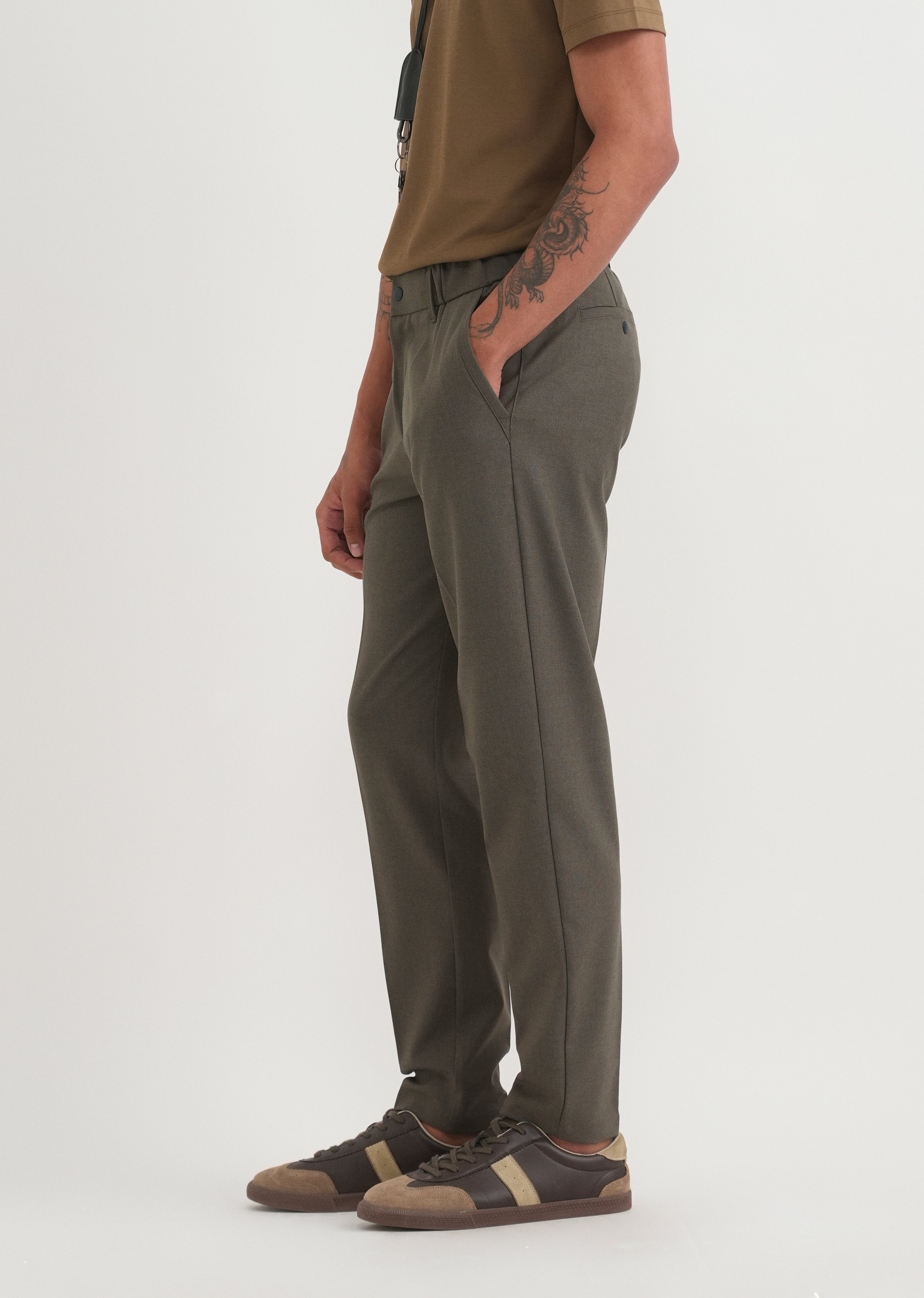 Olive Brown Semi-Elasticated Trouser