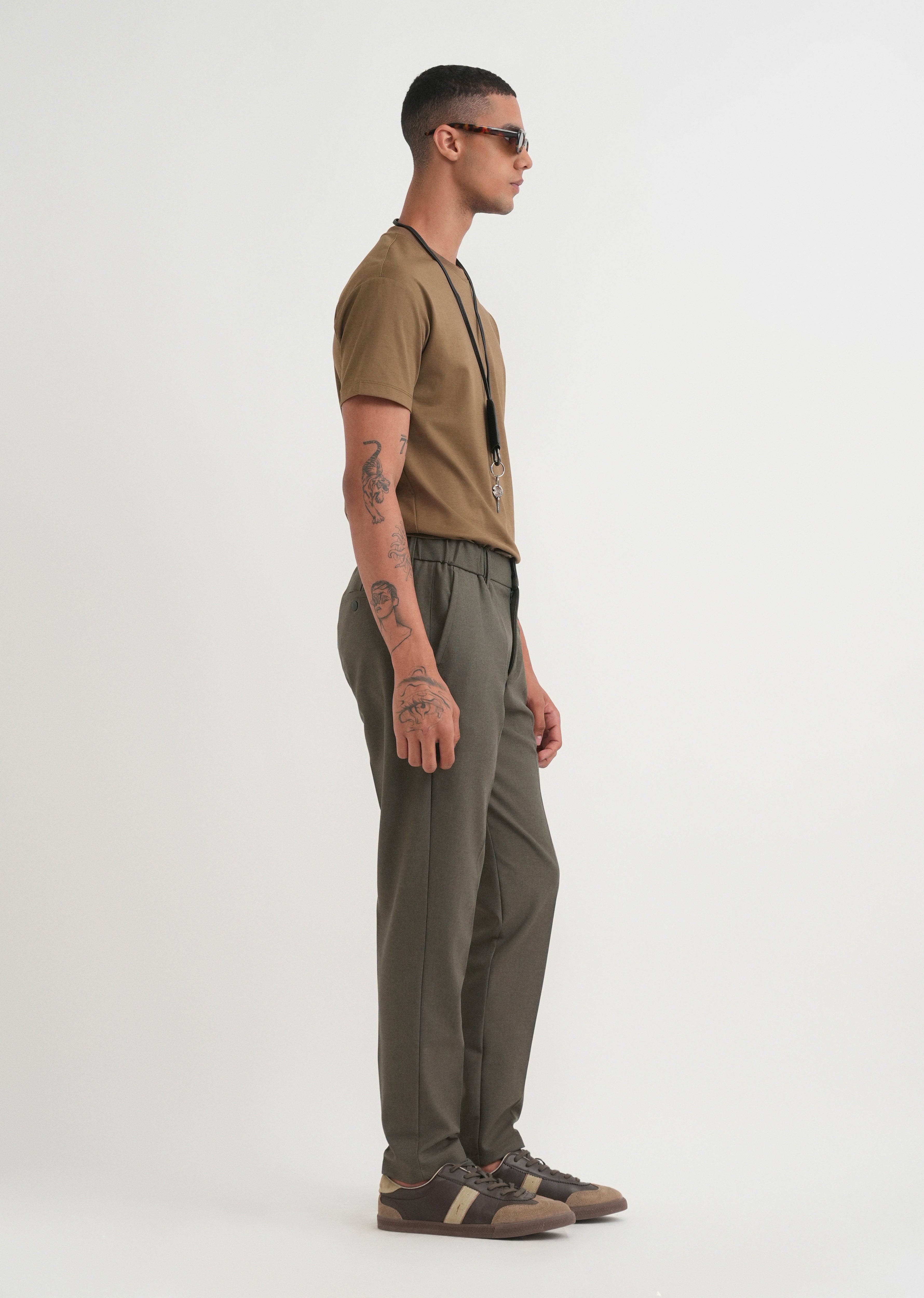 Olive Brown Semi-Elasticated Trouser